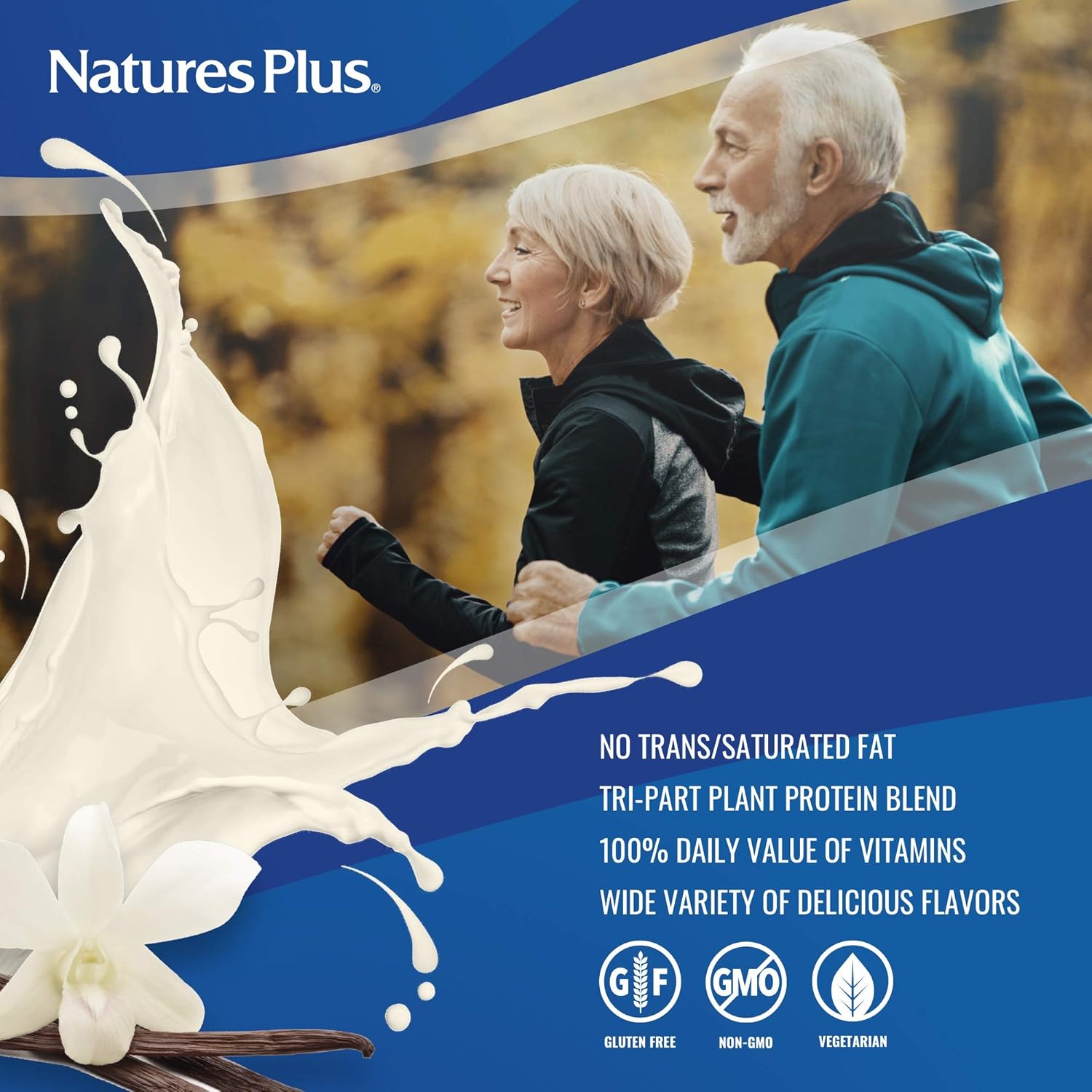 NaturesPlus SPIRU-TEIN Plus – Batido para adultos maduros, sabor a vainilla, 1.2 libras, proteína en polvo, reemplazo de comidas a base de plantas,
