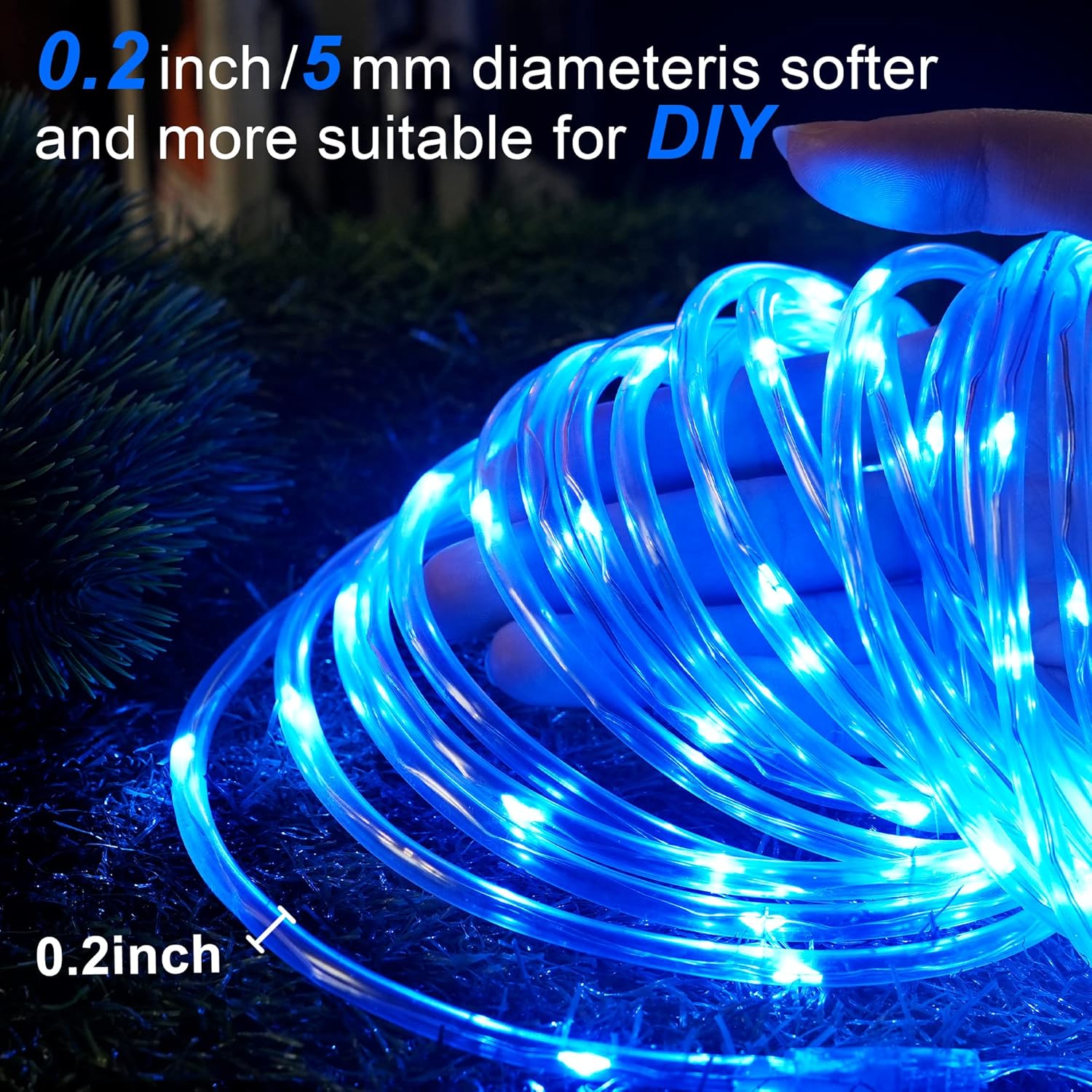 Cuerda de luces solares impermeables para exteriores, 66 pies, 200 luces LED solares de Navidad, luces solares azules para exteriores, para piscina,