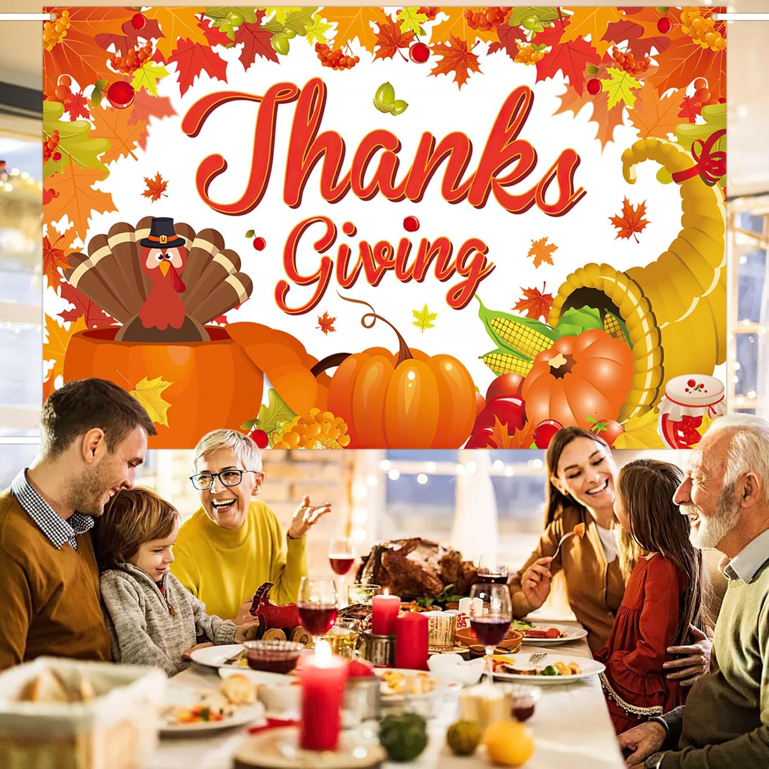 Cartel decorativo para el día de Acción de Gracias, extra grande, 72 x 44 pulgadas, pancarta de otoño para el día de Acción de Gracias, telón de