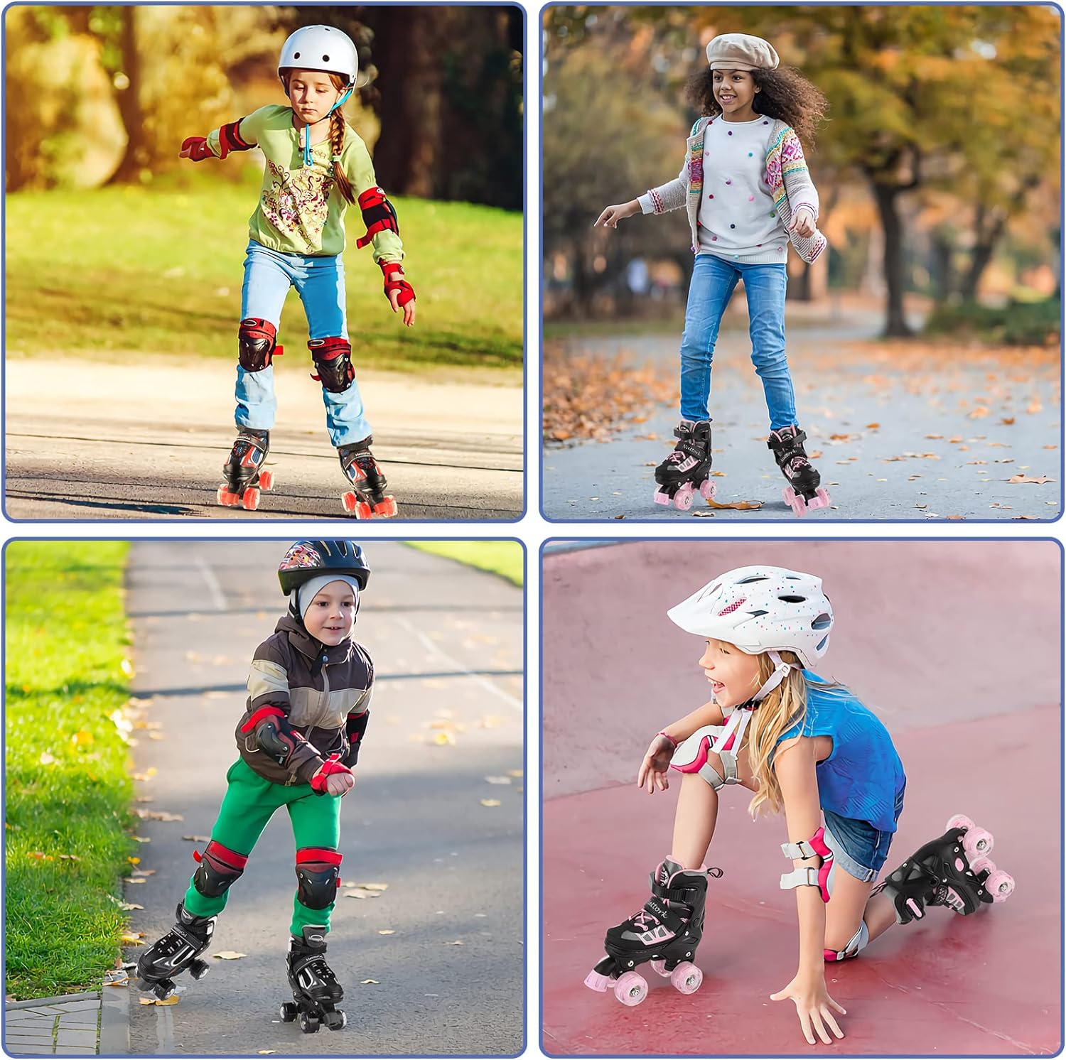 Nattork – Patines de ruedas para niños y niñas, 4 tamaños, patines ajustables con ruedas iluminadas, divertidos patines para niños pequeños,