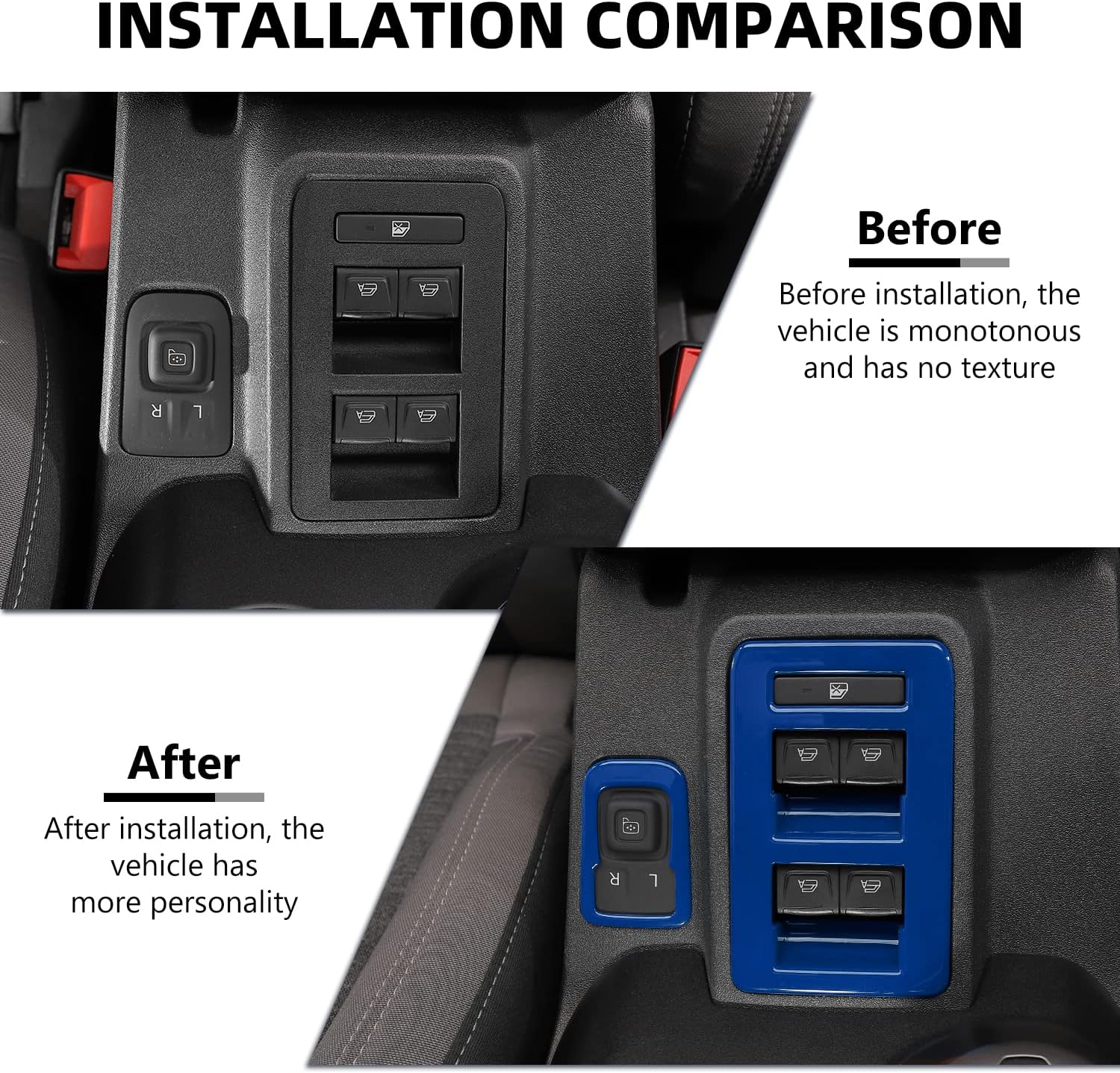 Para Bronco – Interruptor de control de interruptor de elevación de ventana, 2 piezas de cubierta de panel de ajuste de espejo retrovisor de consola
