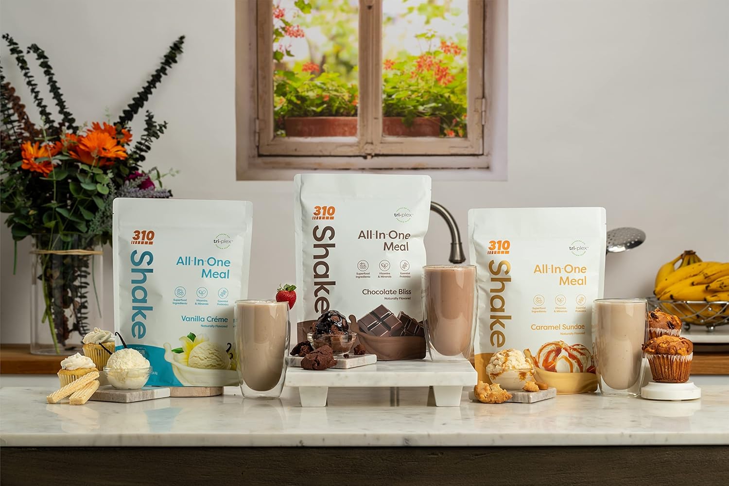 310 Nutrition Batido de reemplazo de comidas todo en uno con taza agitadora, nueva fórmula con mezcla de superalimentos veganos ricos en fibra,
