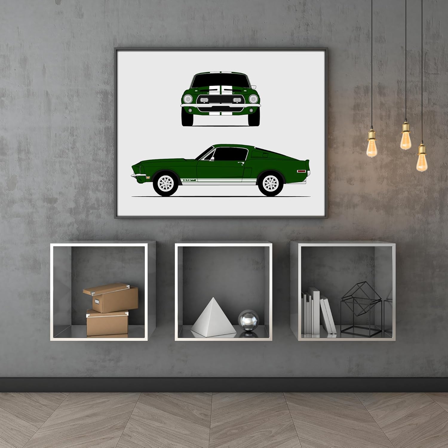 Ford Mustang 1968 Shelby GT500KR Cobra (Front and Side) Inspired Poster Print Wall Art Decor Handmade Carroll Shelby S1 (Unframed)