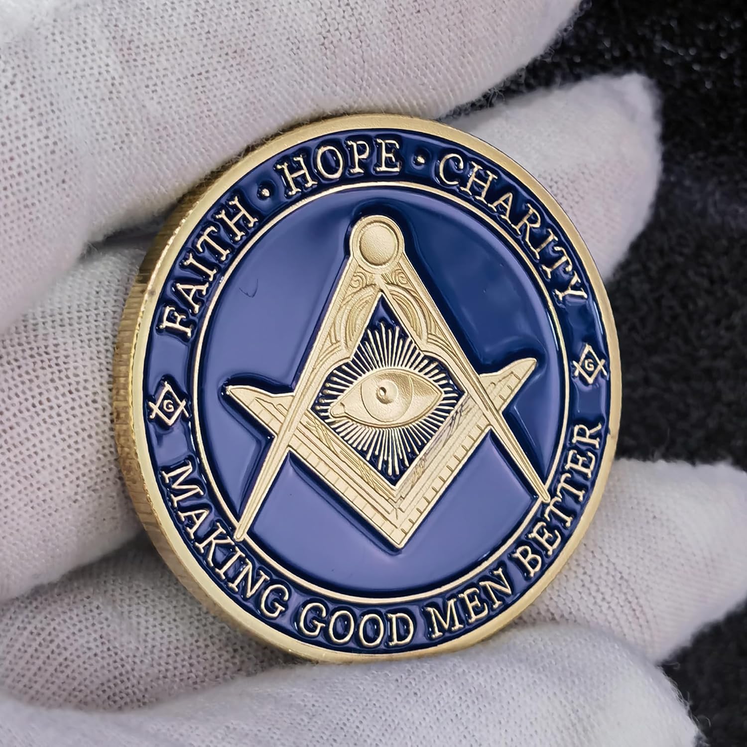 Moneda masónica chapada en oro Freemason Challenge Coin con estuche transparente