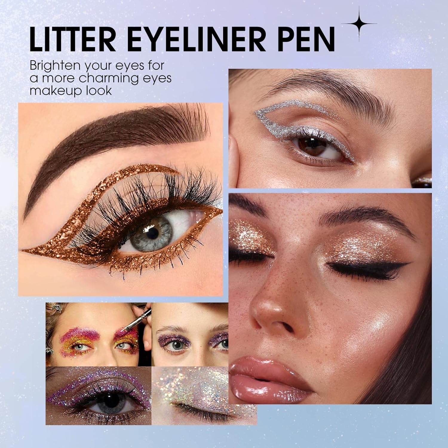 Juego de delineador de ojos con purpurina de larga duración, brillante, impermeable, delineador de ojos fácil de colorear sin manchas, maquillaje de