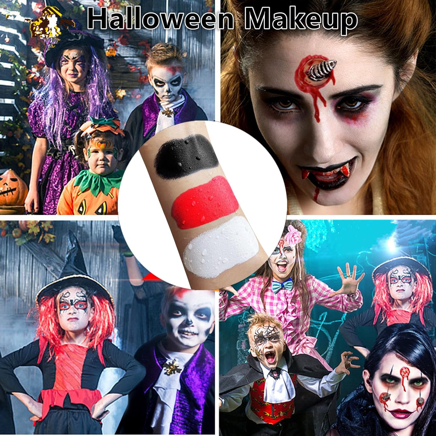 Go Ho Pintura corporal de payaso blanca, pintura facial profesional a base de aceite para Halloween, cosplay, FX, pintura facial 3 en 1 para