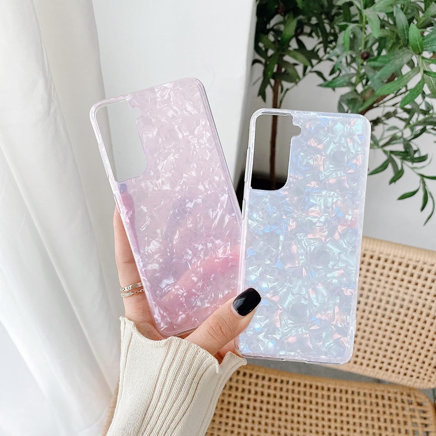 YTanazing Samsung Galaxy S23 Plus – Funda protectora con purpurina para mujer, diseño de mármol ópalo, bonito diseño brillante, funda protectora