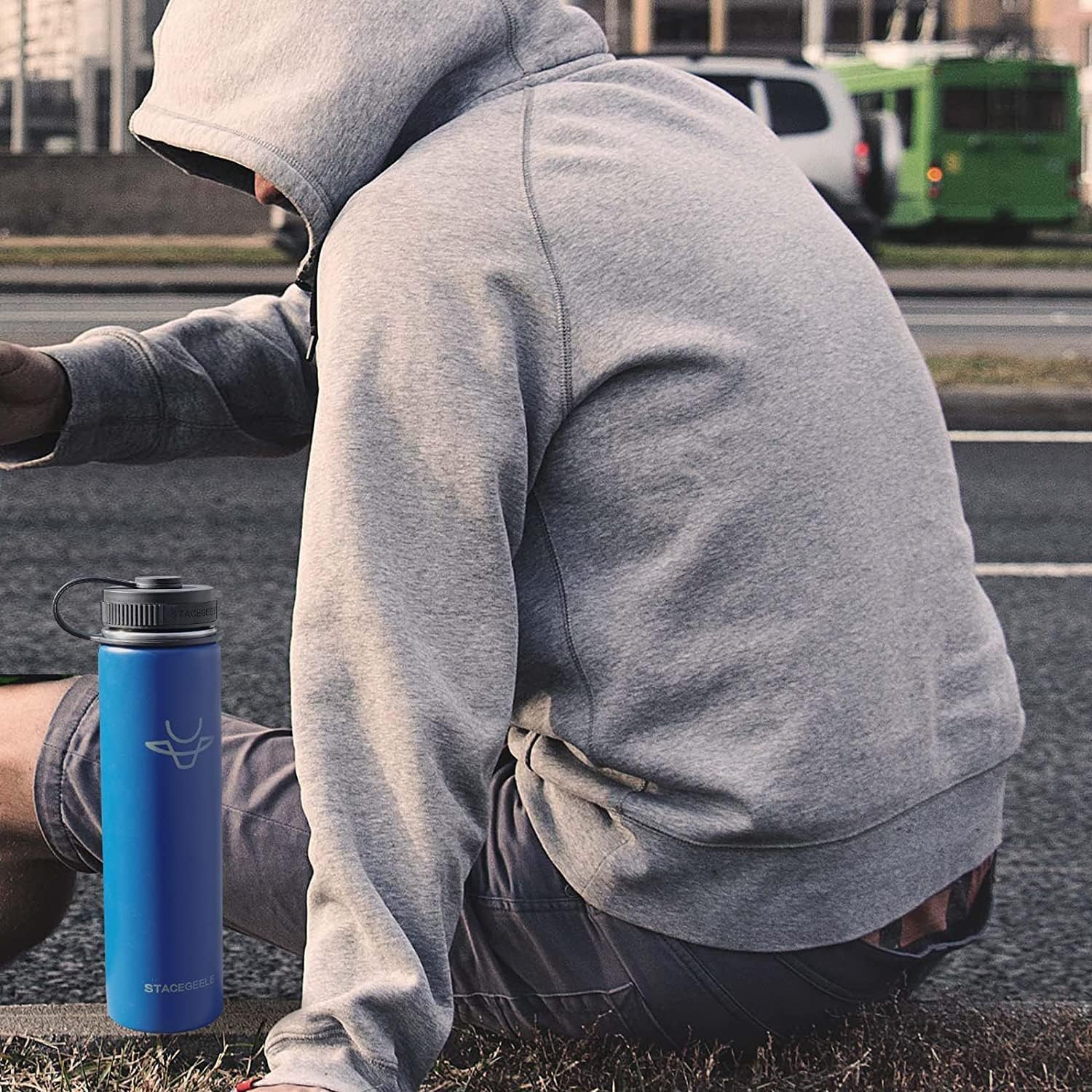 STACEGEELE Botella de agua aislada al vacío con tapa de boquilla y rosca en la parte superior, termo de acero inoxidable para niños, a prueba de