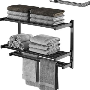 Toallero de 24 pulgadas para baño, toallero de 3 niveles con estante de almacenamiento desmontable, estante de toallas de baño con doble toallero, Toallero de 24 pulgadas para baño, toallero de 3 niveles con estante de almacenamiento desmontable, estante de toallas de baño con doble toallero,