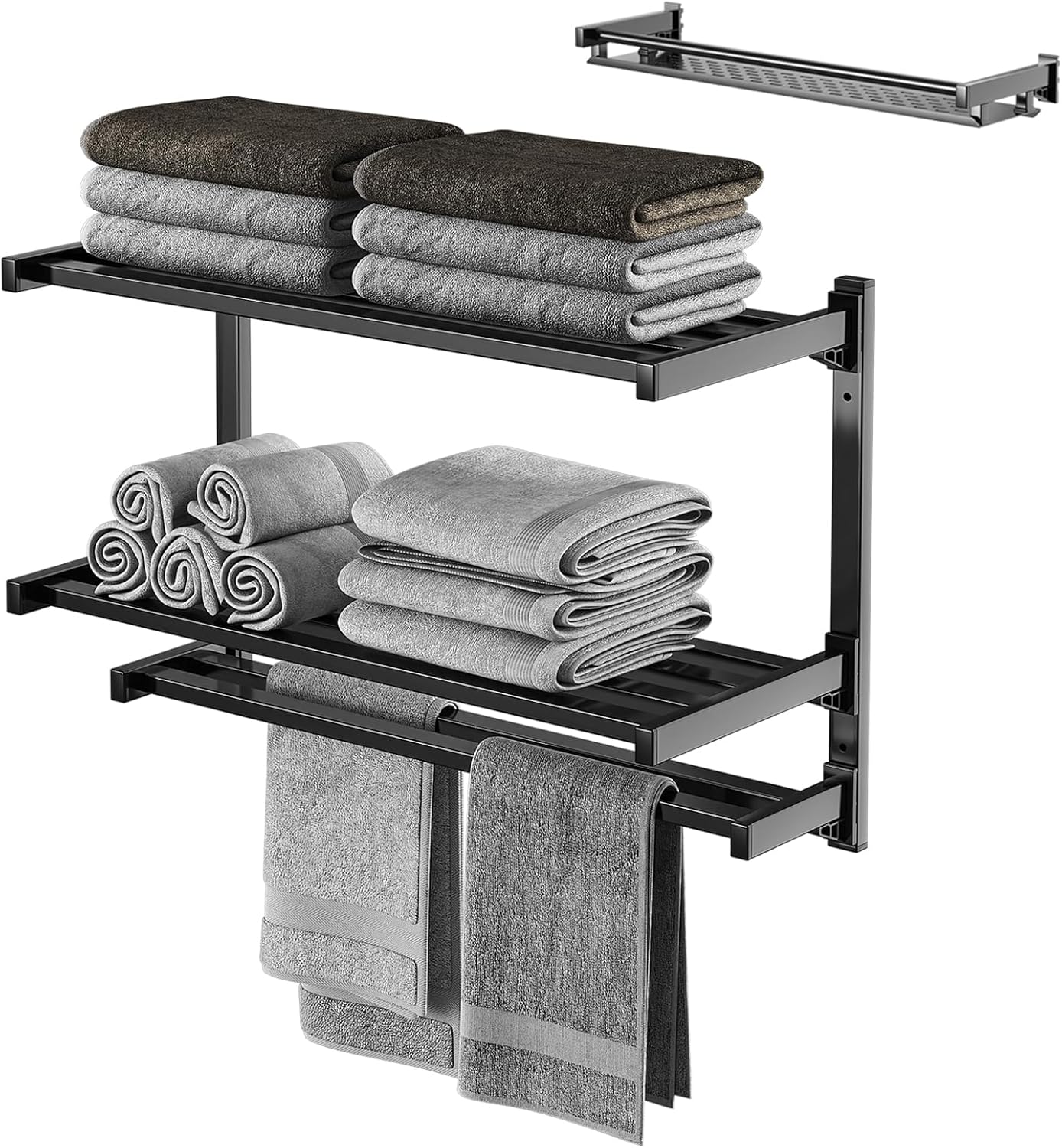 Toallero de 24 pulgadas para baño, toallero de 3 niveles con estante de almacenamiento desmontable, estante de toallas de baño con doble toallero,