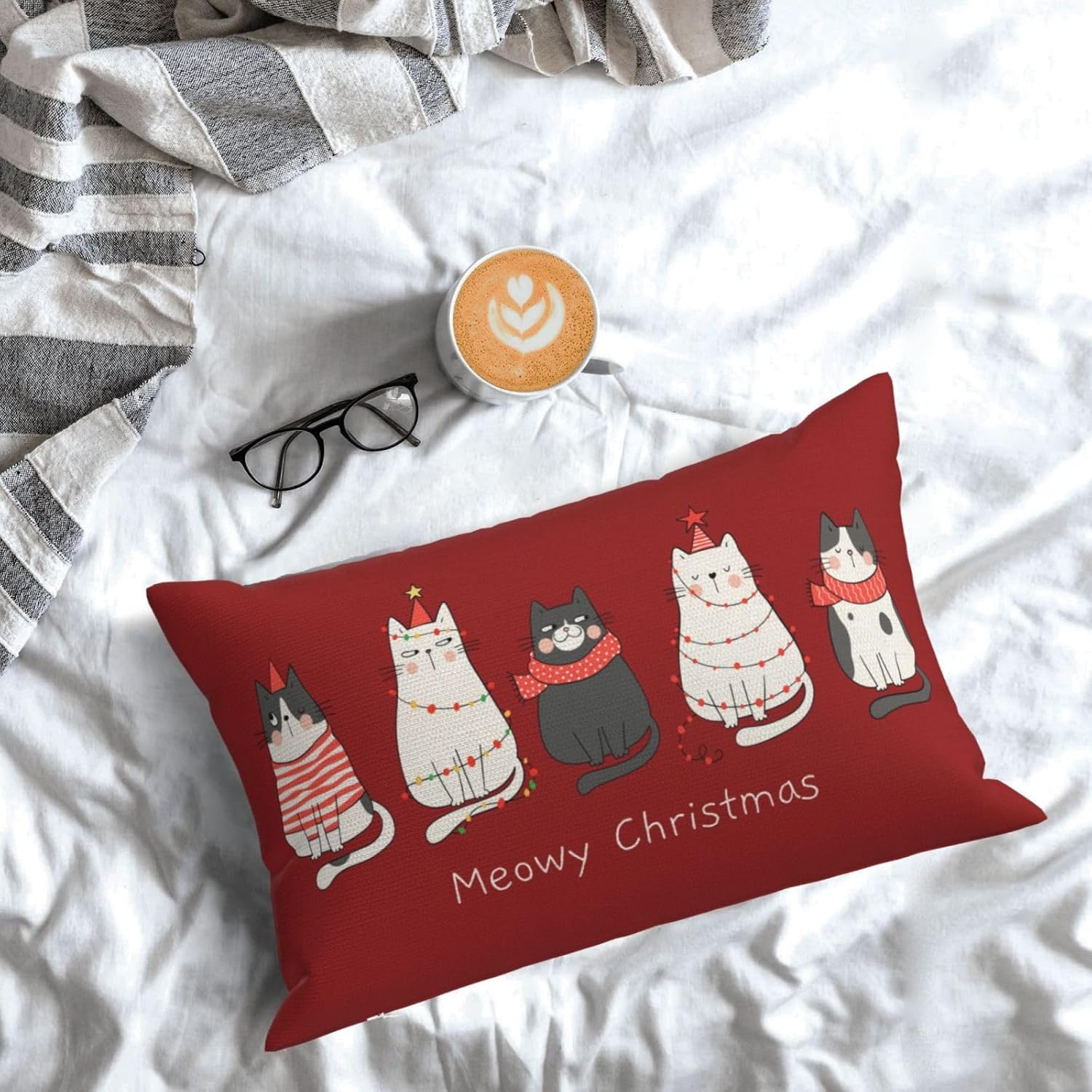 Juego de 2 fundas de almohada de Navidad de 12 x 20 pulgadas, lindas fundas decorativas de invierno de lino, color rojo, fundas de almohada de