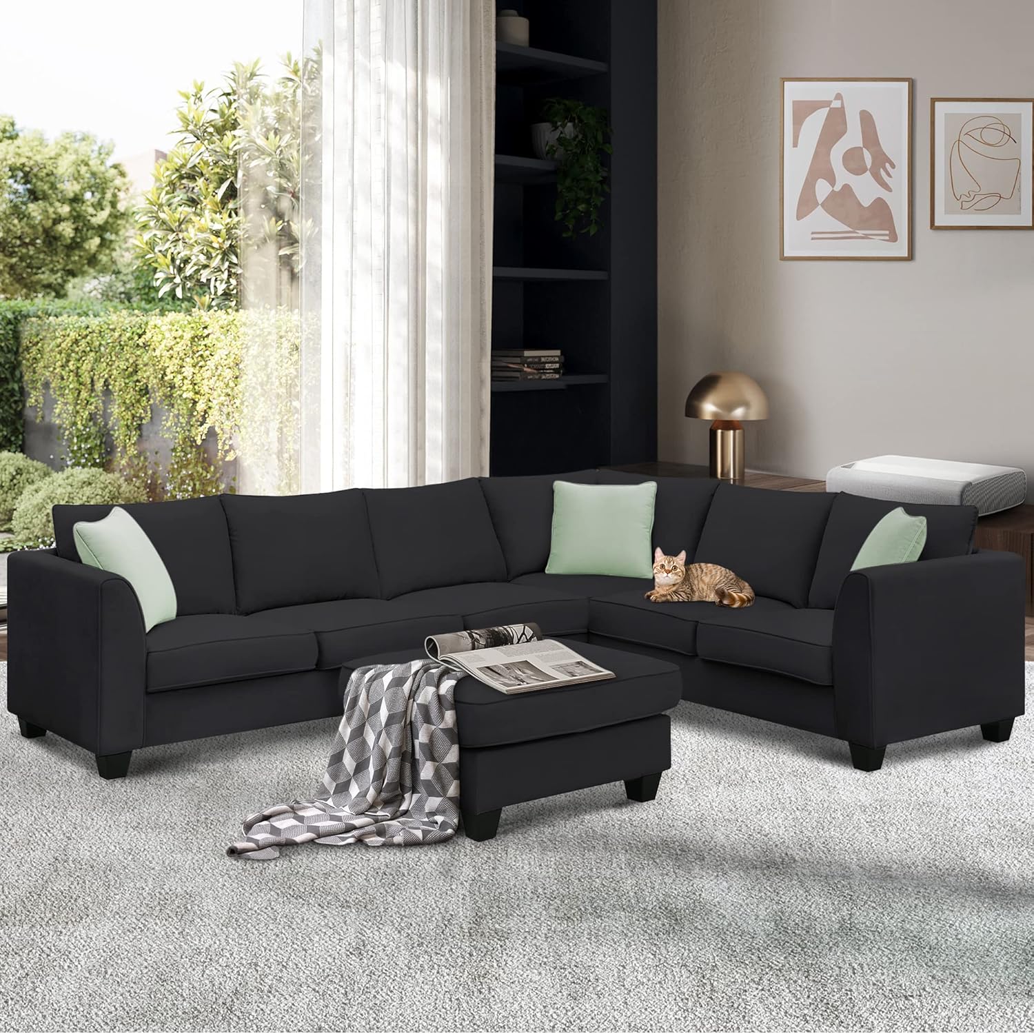 Juego de sofá modular de tela convertible en forma de L de 11287 pulgadas y 112 pulgadas con 3 almohadas, sofá modular de 7 asientos para sala de