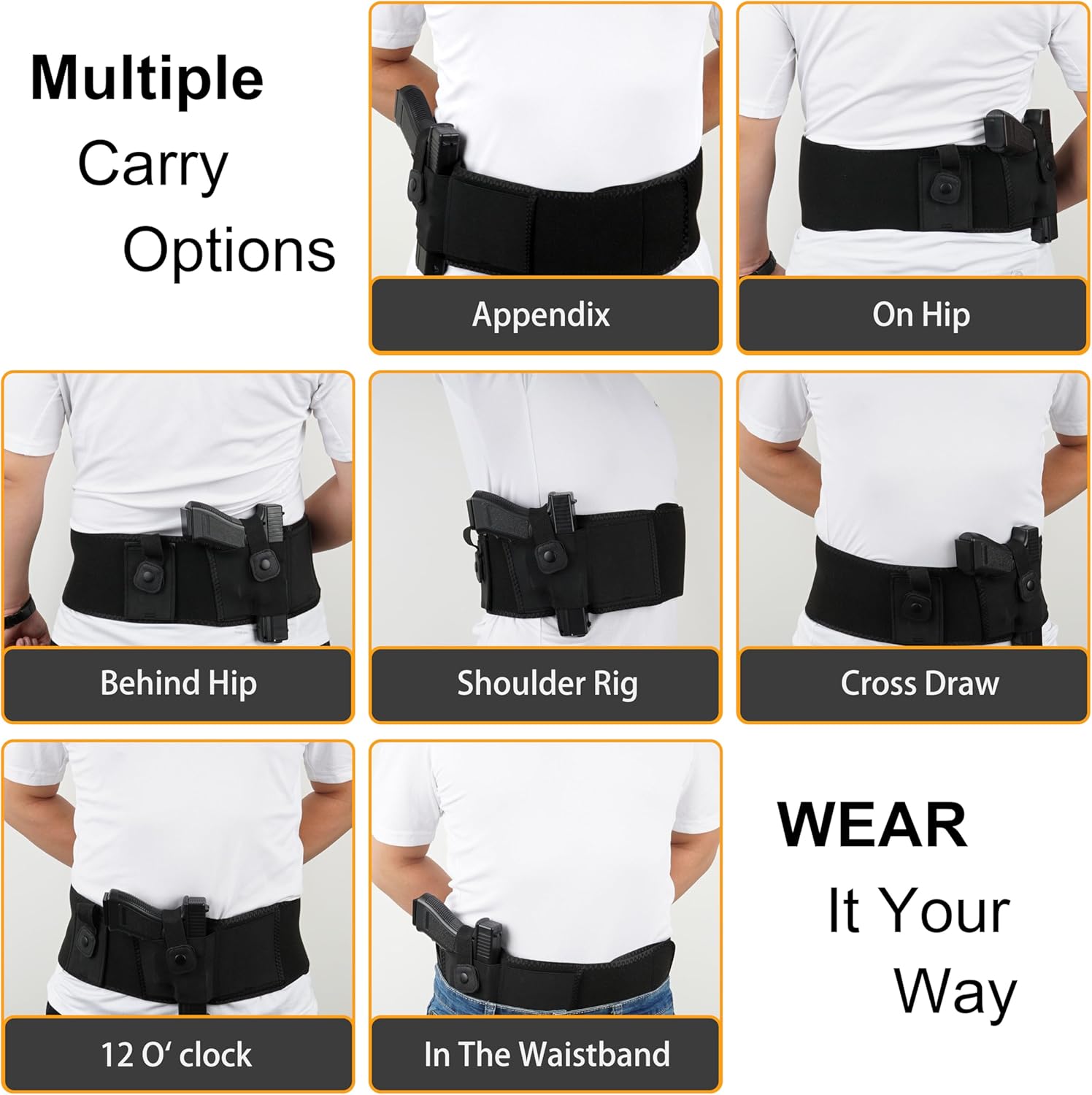 Funda de banda para el vientre para hombres y mujeres, funda de pistola para transporte oculto, se adapta a Glock, Smith Wesson, Ruger, Shield,