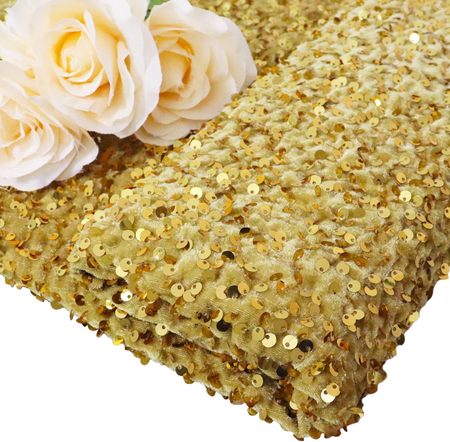 The Yard – Tela de lentejuelas bordadas de terciopelo dorado con lentejuelas grandes, material de secuencia de 1 yarda, tela brillante para coser