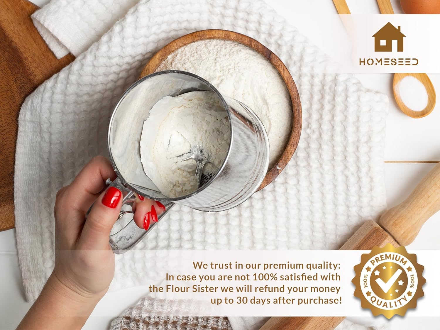 HOMESEED Tamiz para hornear – Acero inoxidable – Tamiz de cocción de doble capa – Capacidad de 3 tazas – Resistente a la corrosión – Colador de