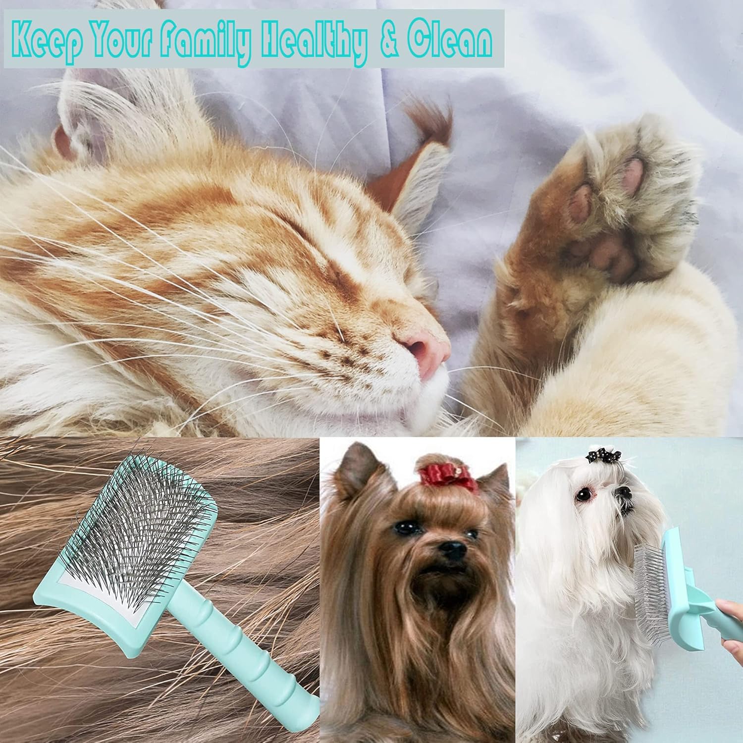 Cepillo grande para perros, gatos, cepillo extra largo para pelo largo, gato, aseo de mascotas, cepillo de alambre para pelo grueso y rizado, 0.984
