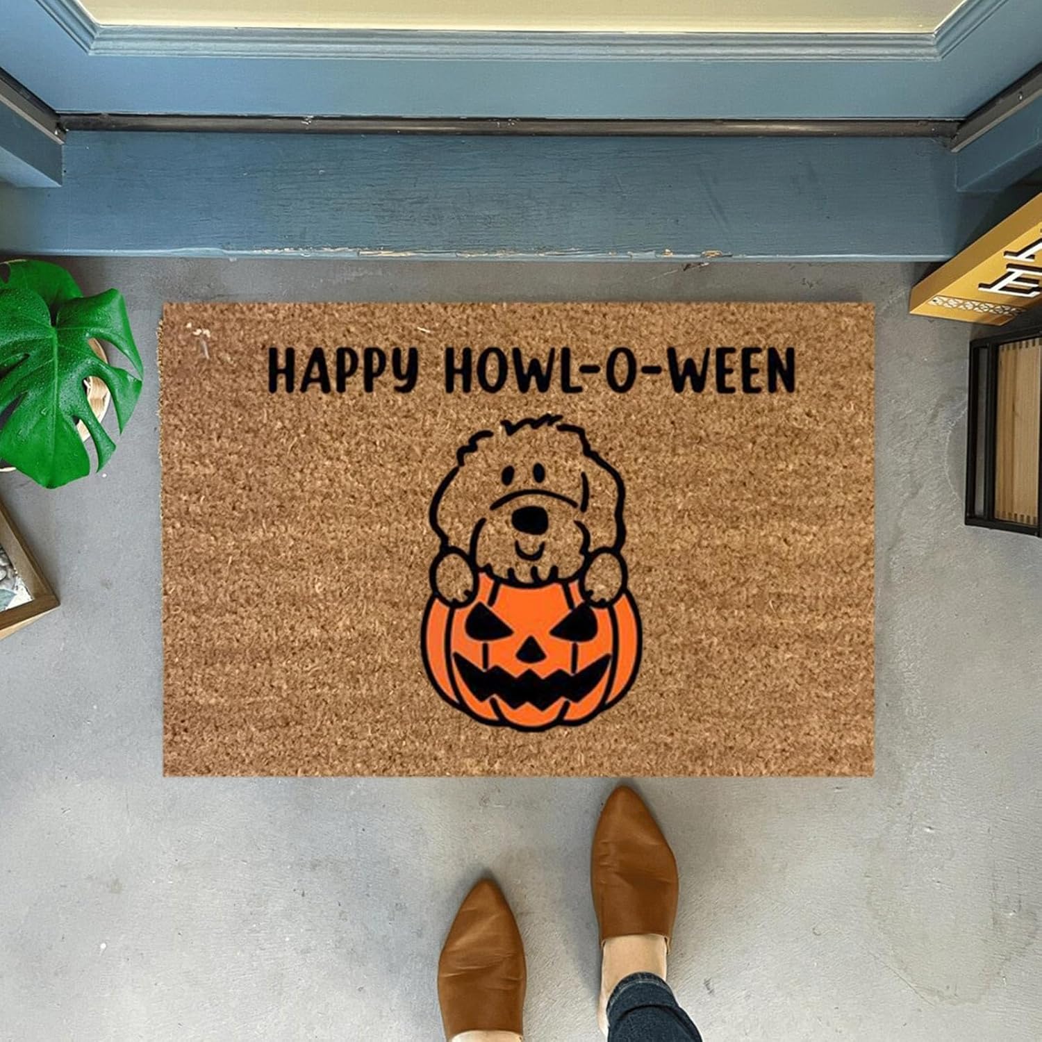 Tapetes de bienvenida de Halloween para exteriores, 23.6 x 15.7 pulgadas, Hey Boo, duradero, calabaza, Halloween, fantasma, puerta delantera,
