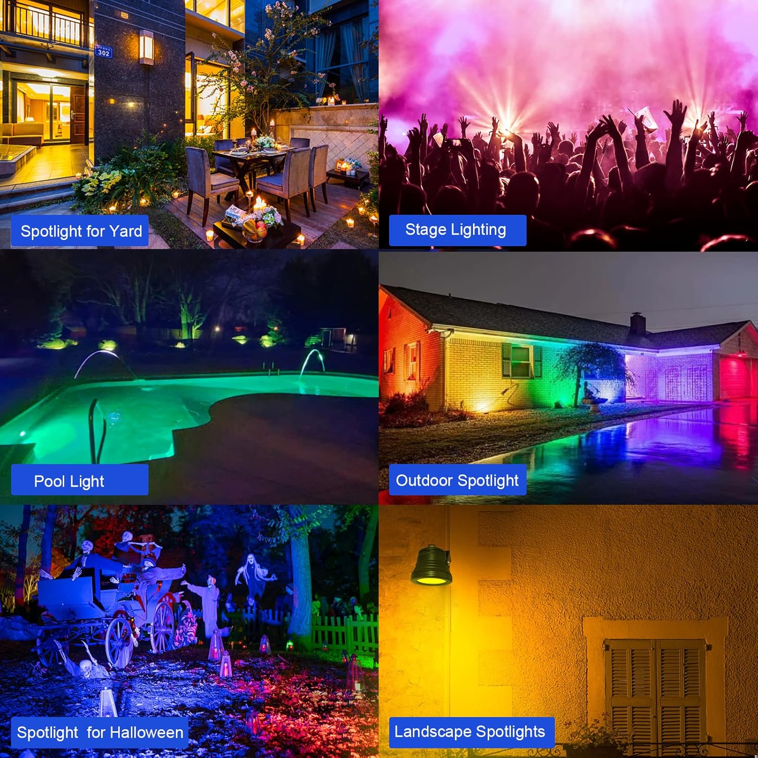 Focos de luz para exteriores, foco impermeable de 15 W LED para exteriores, foco RGBW que cambia de color para patio, luces de paisaje de 12 V con