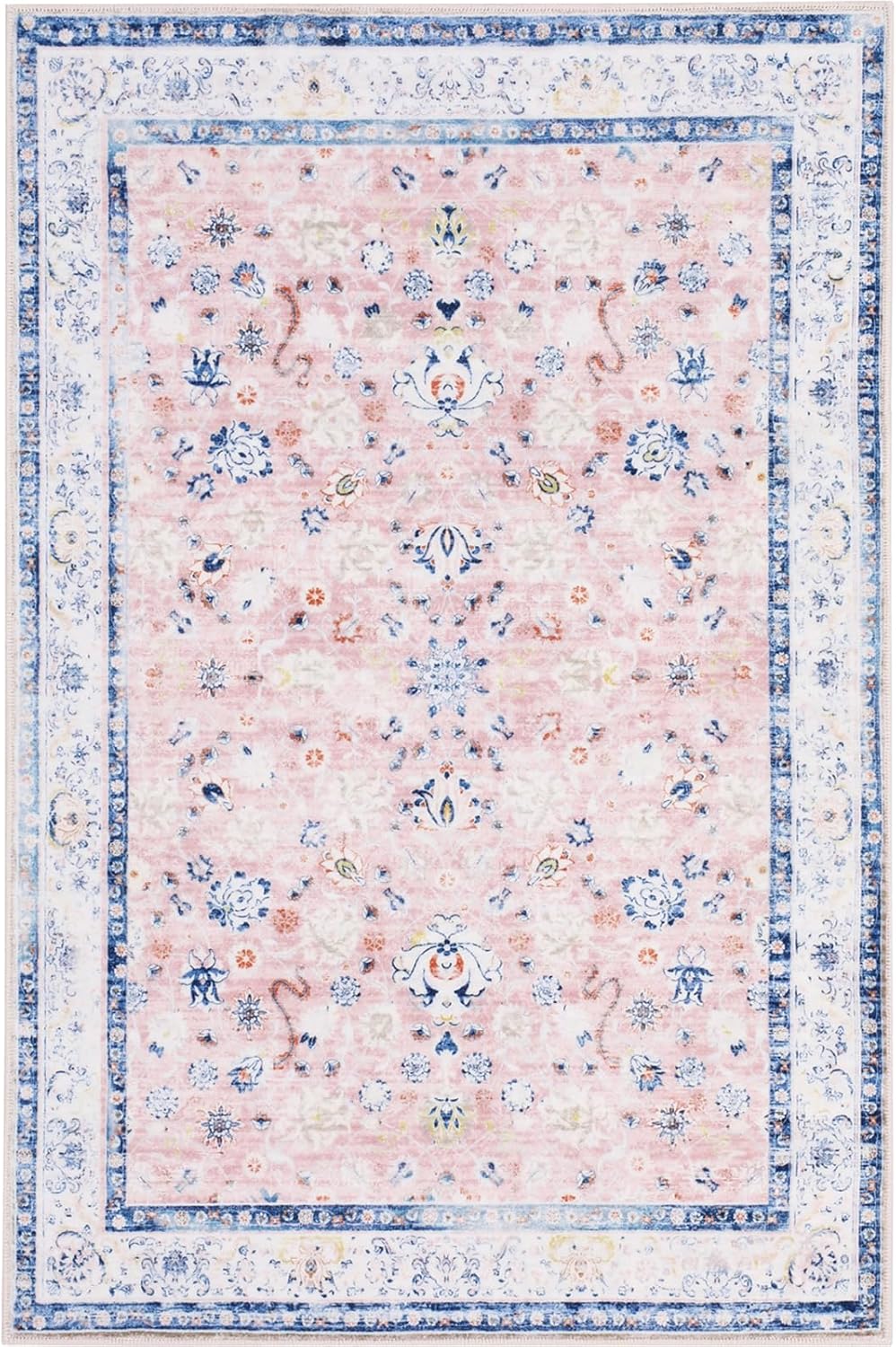 WondRg Alfombra de área de 5 x 7 pulgadas, color rosa, floral, lavable, para dormitorio de niñas, sala de estar, diseño floral envejecido,