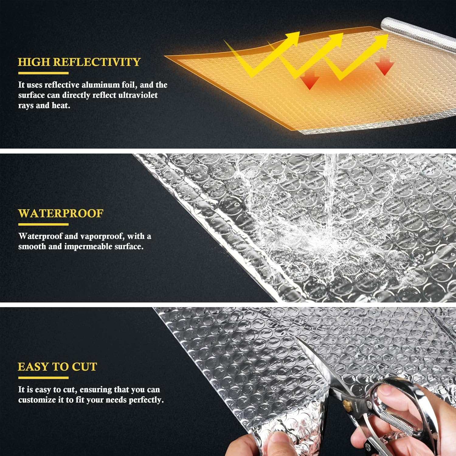 fowong Lámina reflectante de doble cara de papel de aluminio con protección contra el calor, 48 pulgadas x 10 pies, tablero aislante de ventana de