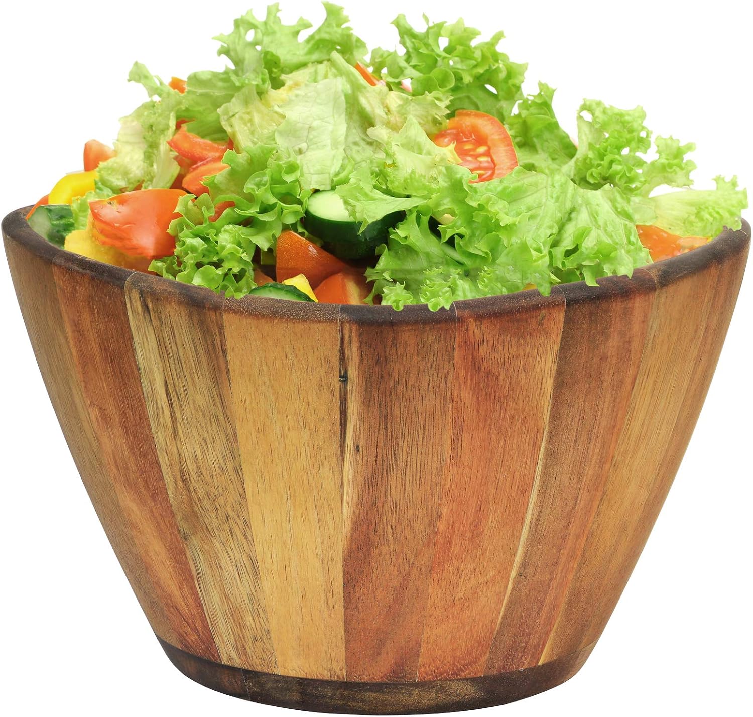 Greenco Tazón grande para servir frutas y ensaladas con borde ondulado de acacia de 12 pulgadas de diámetro