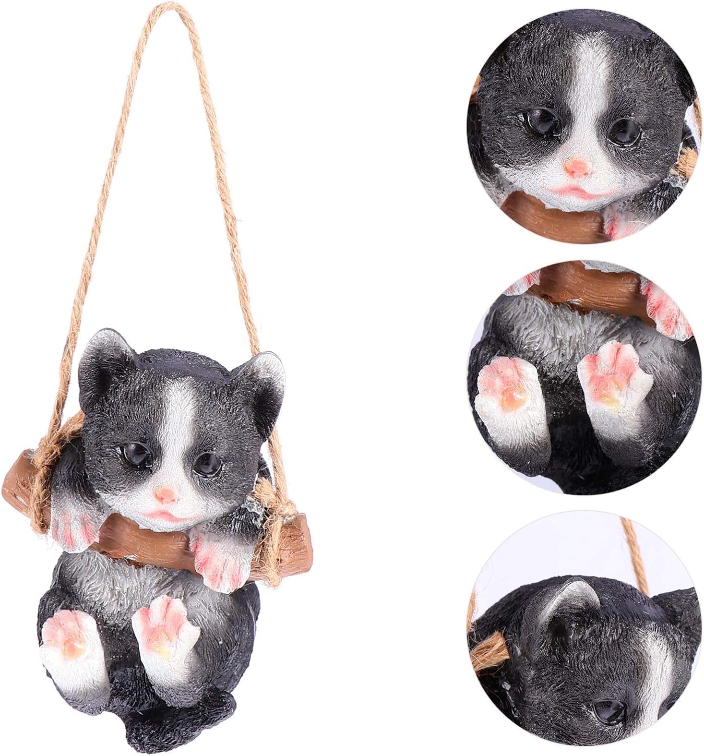 GANAZONO Decoración del hogar Adornos de regalo de resina Swing Cat Garden Estatua de paisaje al aire libre Decoración colgante Estatua de animal