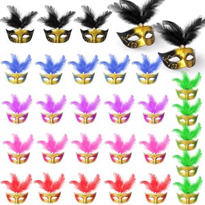 30 piezas de mini máscaras de máscaras, mini máscaras con plumas para decoración de pasteles, Mardi Gras, para cupcakes, máscaras en miniatura para 30 piezas de mini máscaras de máscaras, mini máscaras con plumas para decoración de pasteles, Mardi Gras, para cupcakes, máscaras en miniatura para