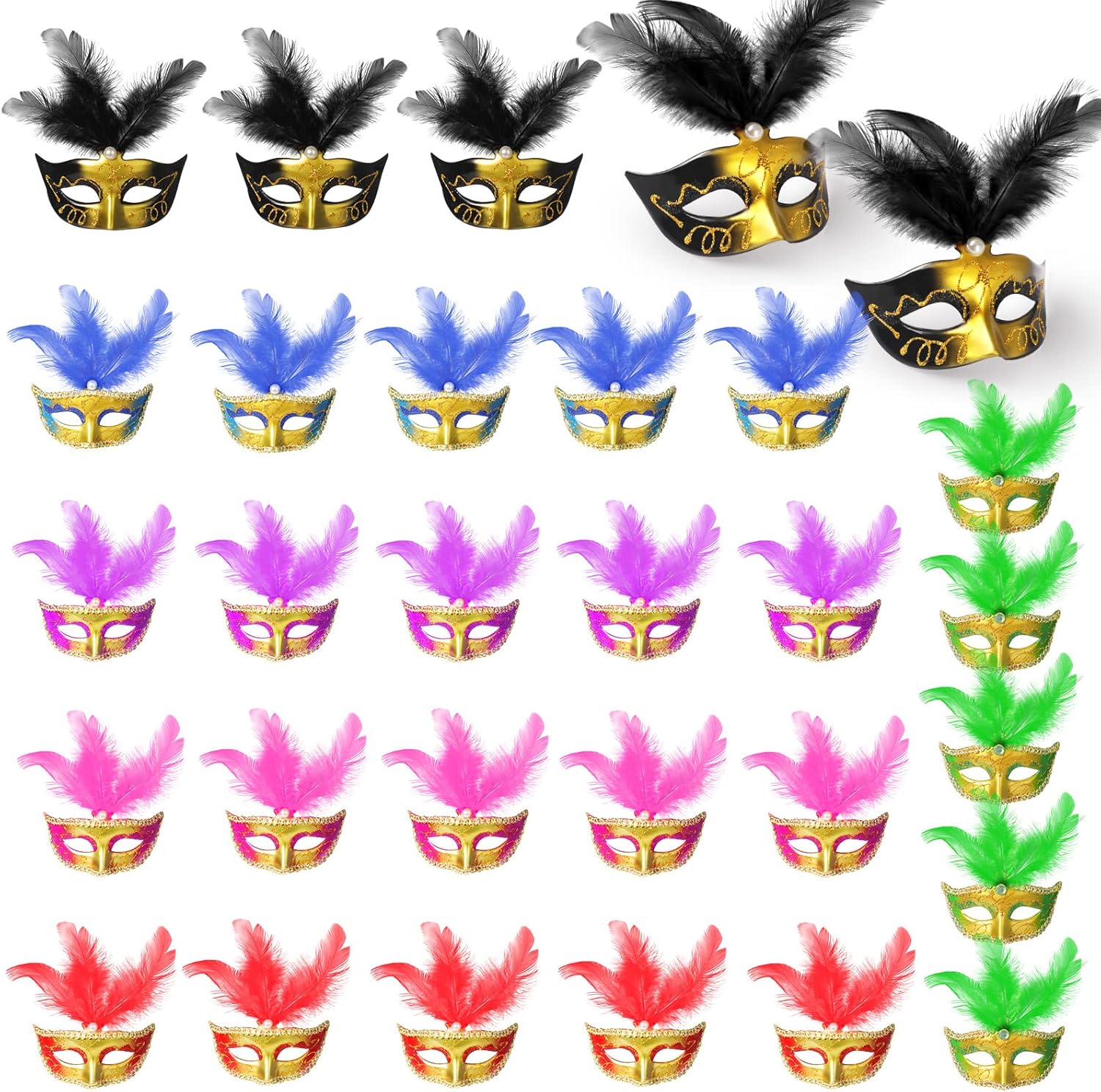 30 piezas de mini máscaras de máscaras, mini máscaras con plumas para decoración de pasteles, Mardi Gras, para cupcakes, máscaras en miniatura para