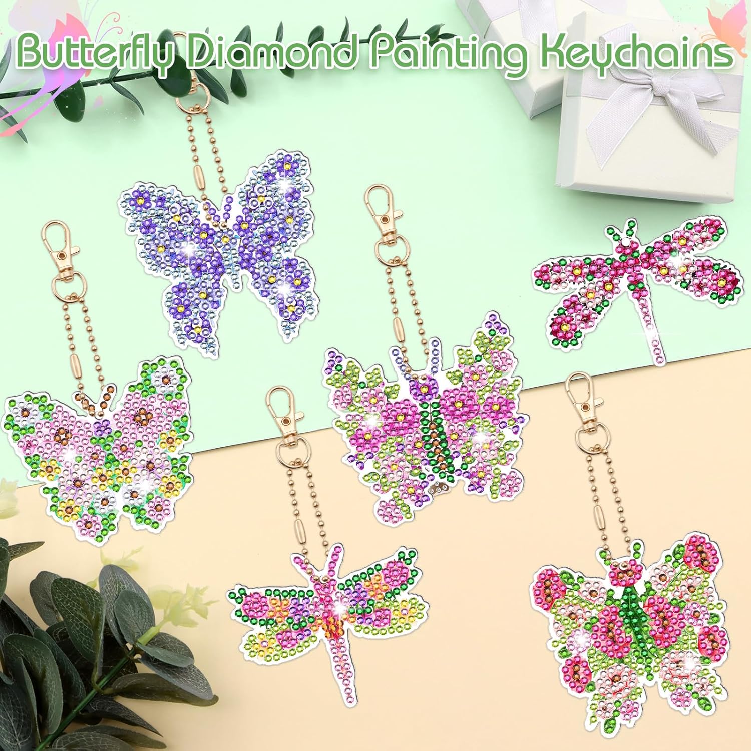 ZYNERY Kits de llaveros de pintura de diamantes, Mariposa Libélula 30 Pcs
