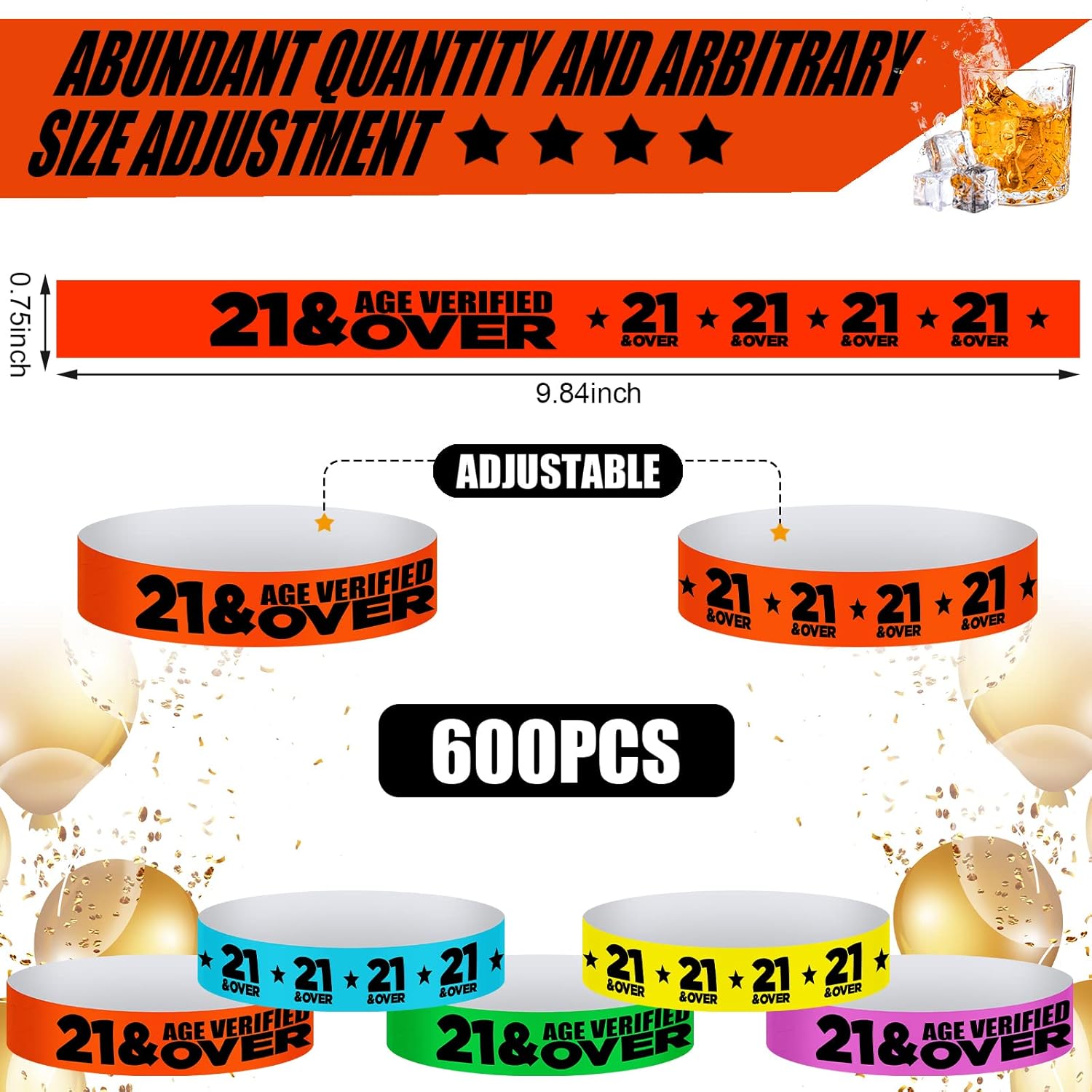 600 pulseras de papel para eventos de más de 21 unidades, pulseras de colores, impermeables, pulseras de identificación verificada para bar,
