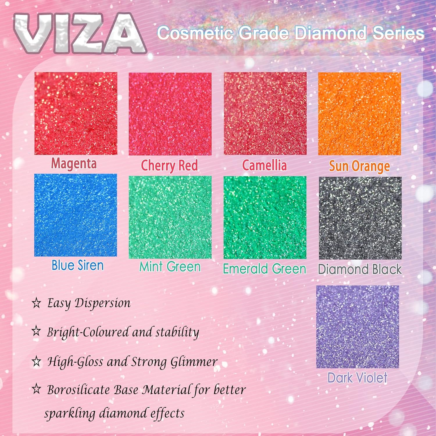 Viza Polvo de mica de grado cosmético, 1.06 onzas  1.06 onzas, pigmento de color diamante, maquillaje con purpurina para uñas, brillo de labios,