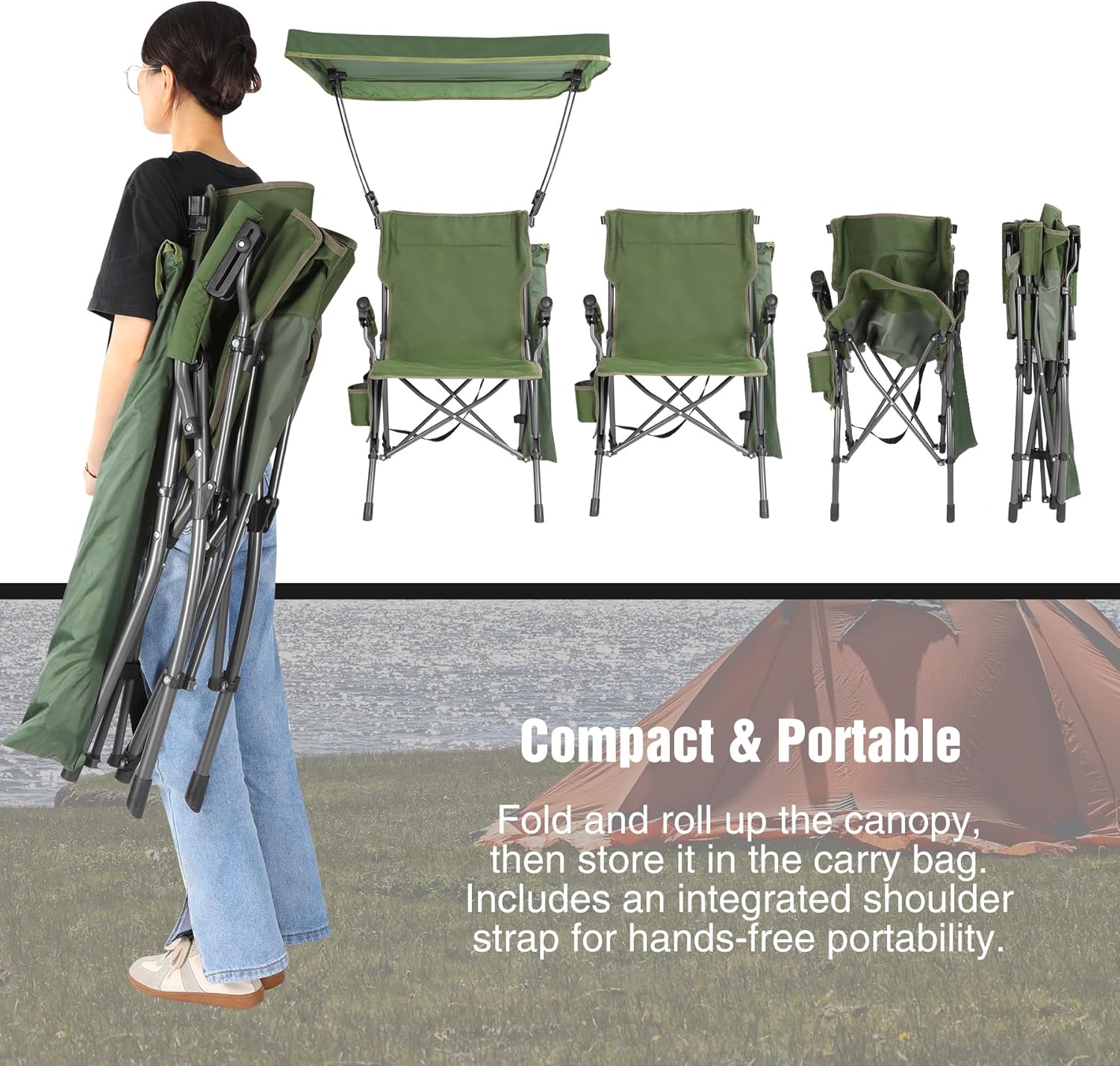 REDCAMP – Sillas de camping plegables de gran tamaño para adultos, resistentes hasta 500 libras, marco de acero resistente para deportes al aire