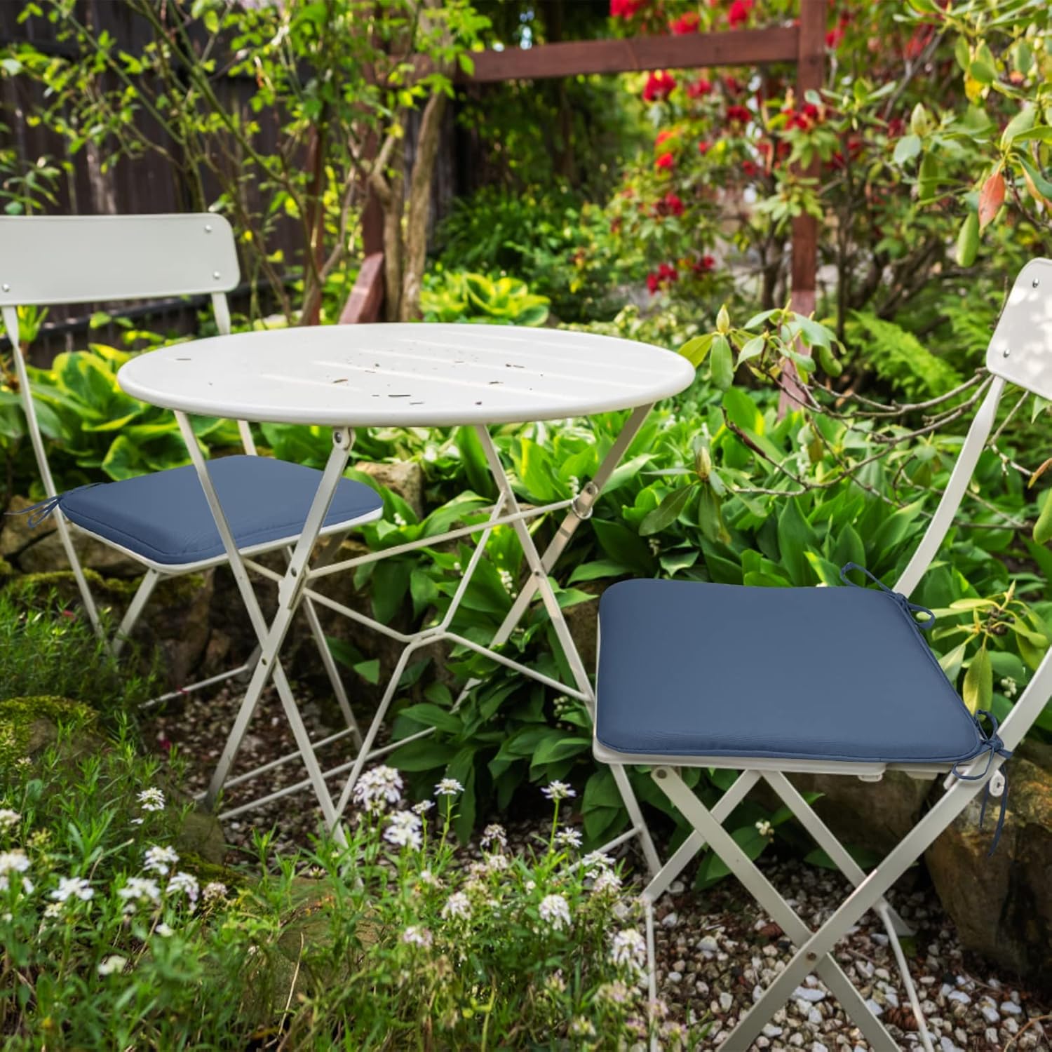 Cojines de asiento impermeables para interiores y exteriores, 16 x 16 pulgadas, cojín para silla de patio con lazos, lavable a máquina, para muebles
