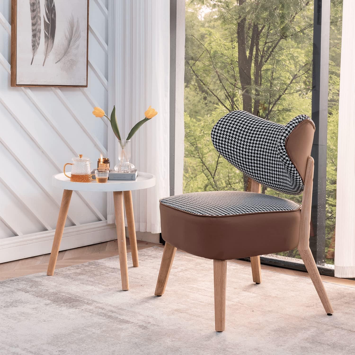 MELLCOM Juego de 2 sillas de comedor Mid-Century con marco de madera con cojín tapizado y decoración de piel sintética, sillas decorativas modernas