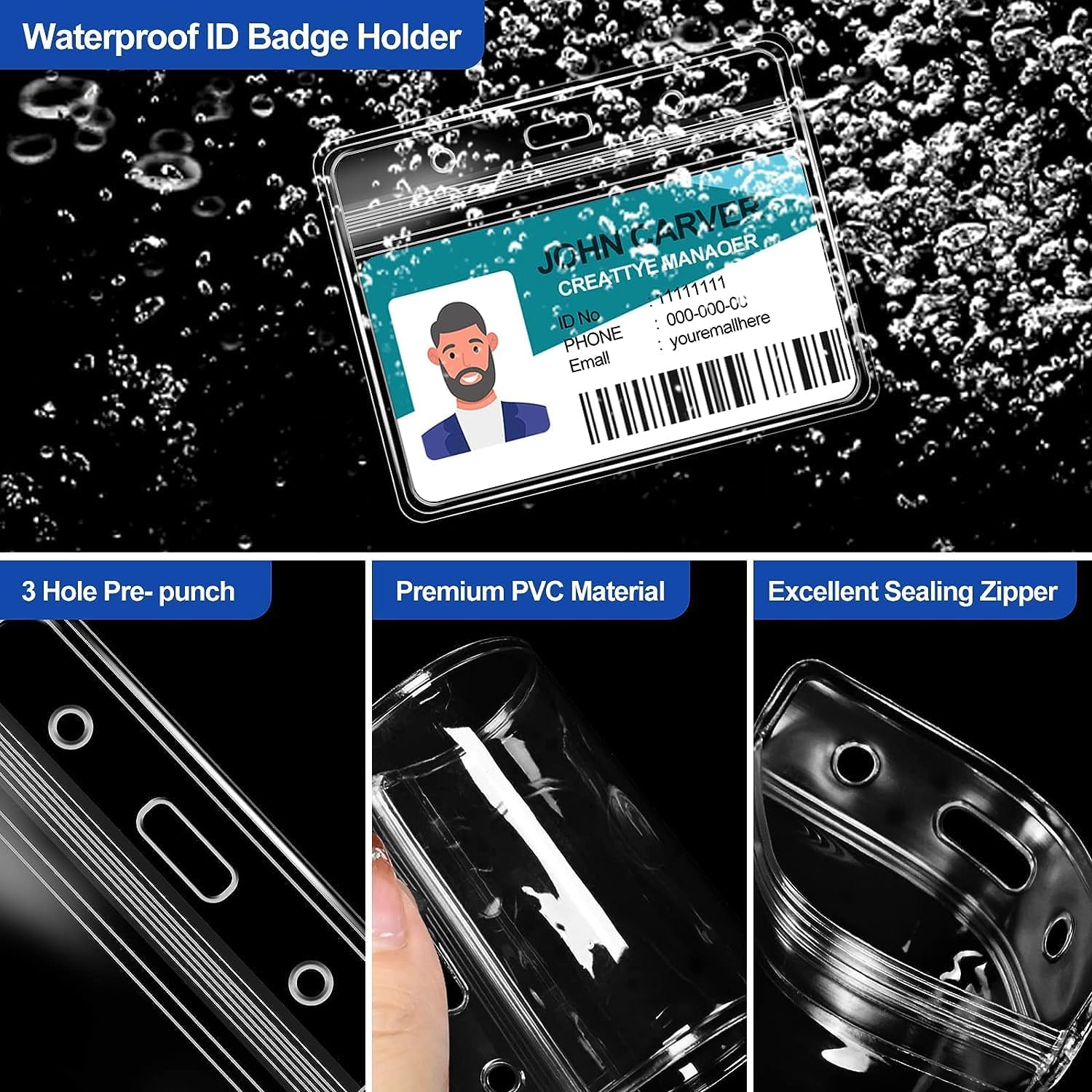 Tarjeta de identificación horizontal transparente y cordón, cordones reutilizables para soporte de tarjeta de identificación, soporte para placa de