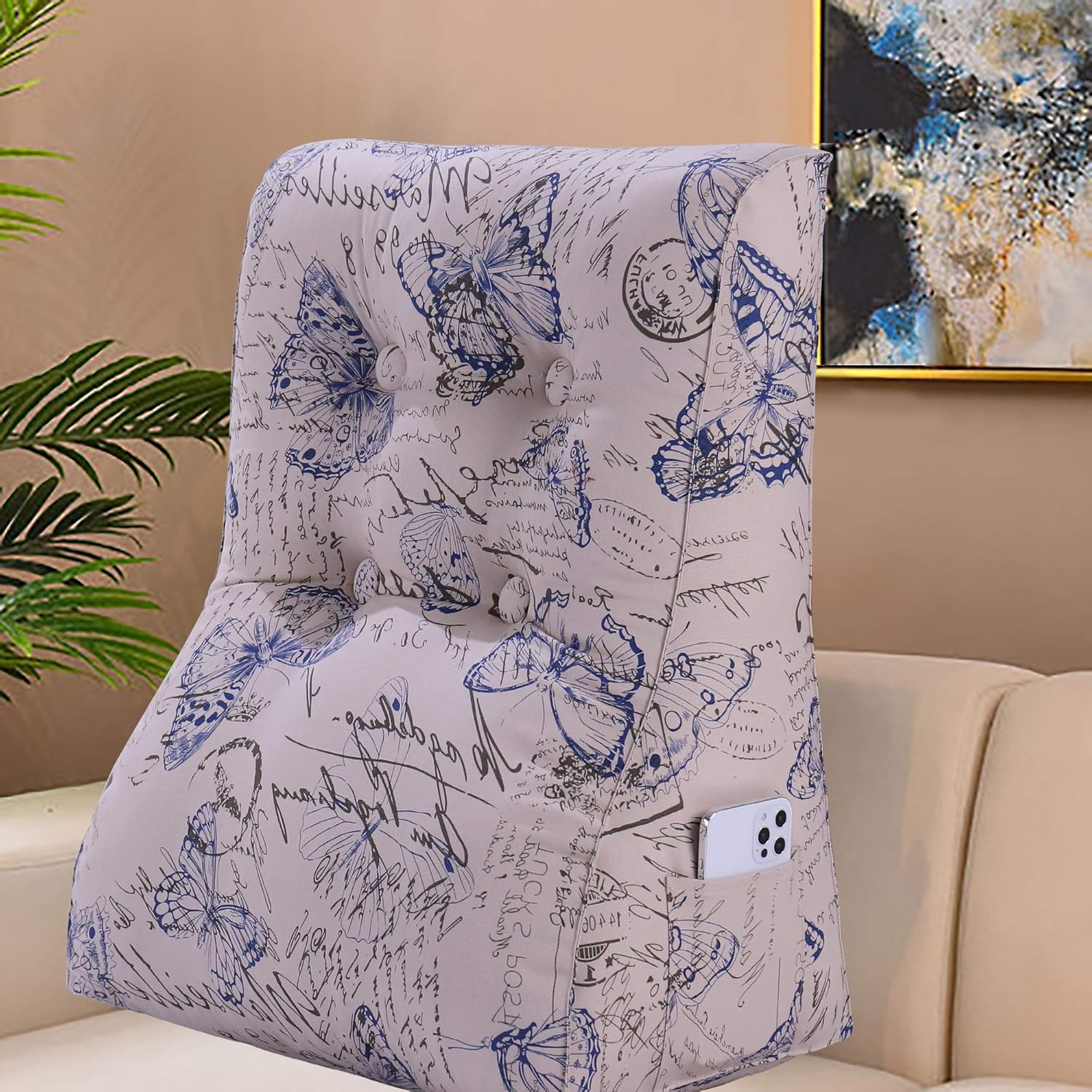 YXCSELL Almohada de cuña para respaldo, almohada de respaldo impreso, almohada de lectura para dormir para sentarse en la cama, soporte de espalda,