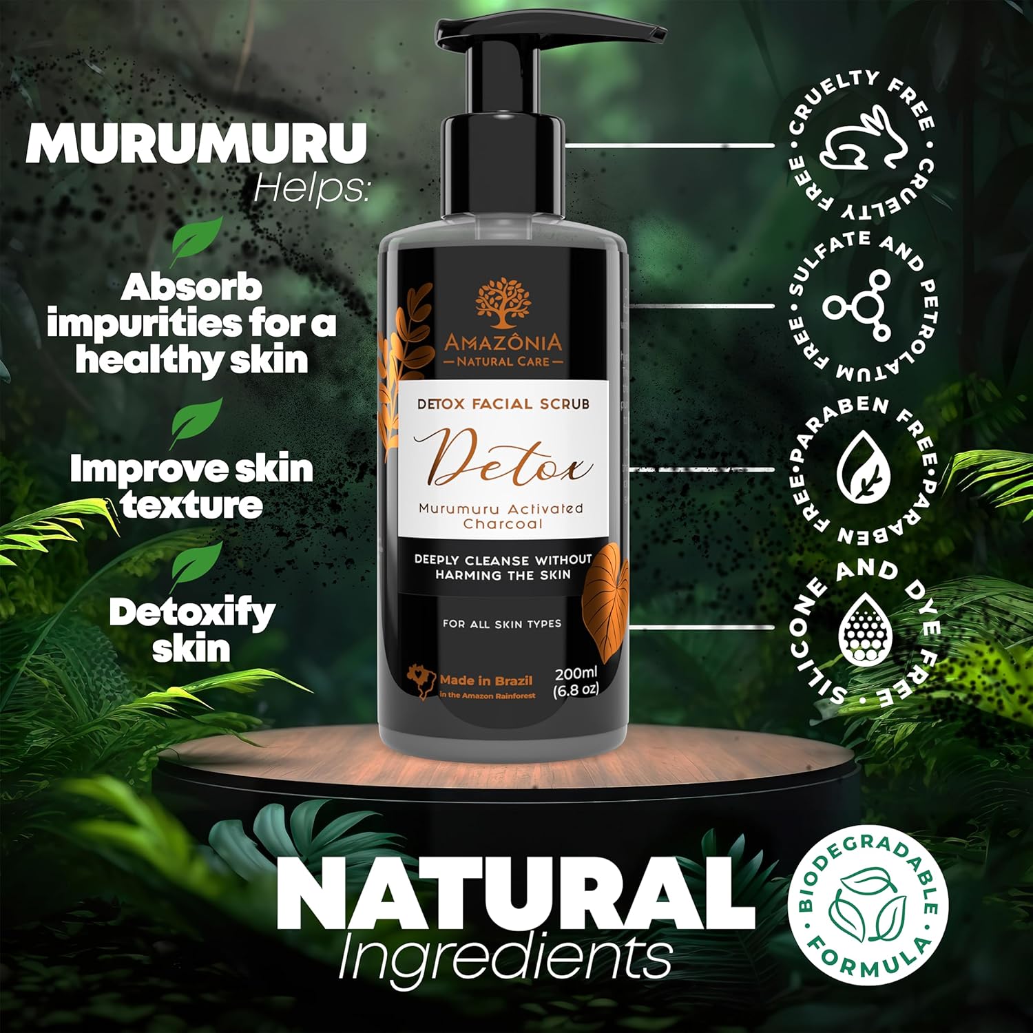All Natural Exfoliating Face Wash para mujeres y hombres, paquete de 2 exfoliantes faciales de desintoxicación  exfoliante facial activado carbón