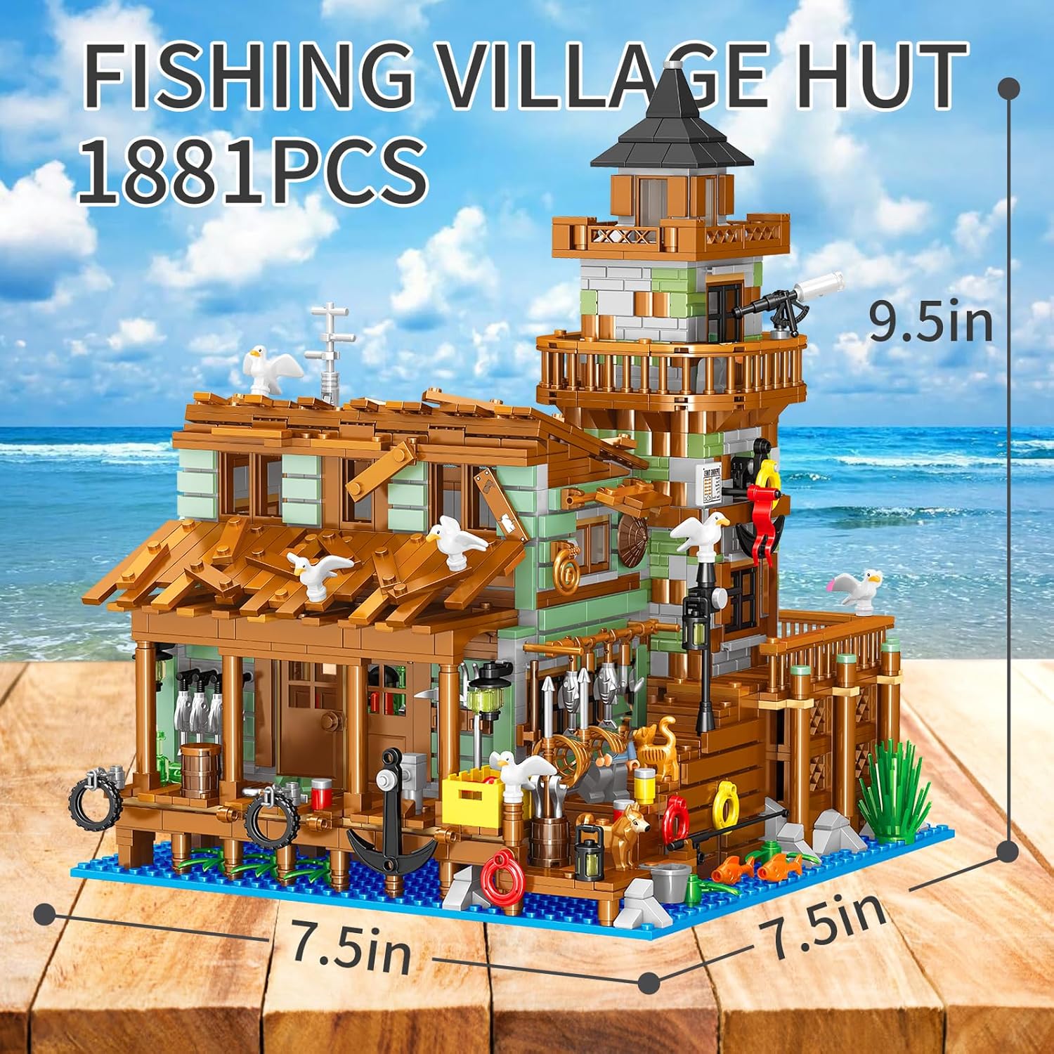 ZYLEGEN Tienda de pueblo pesquero casa Mini ladrillos Kit de construcción (1881 piezas)