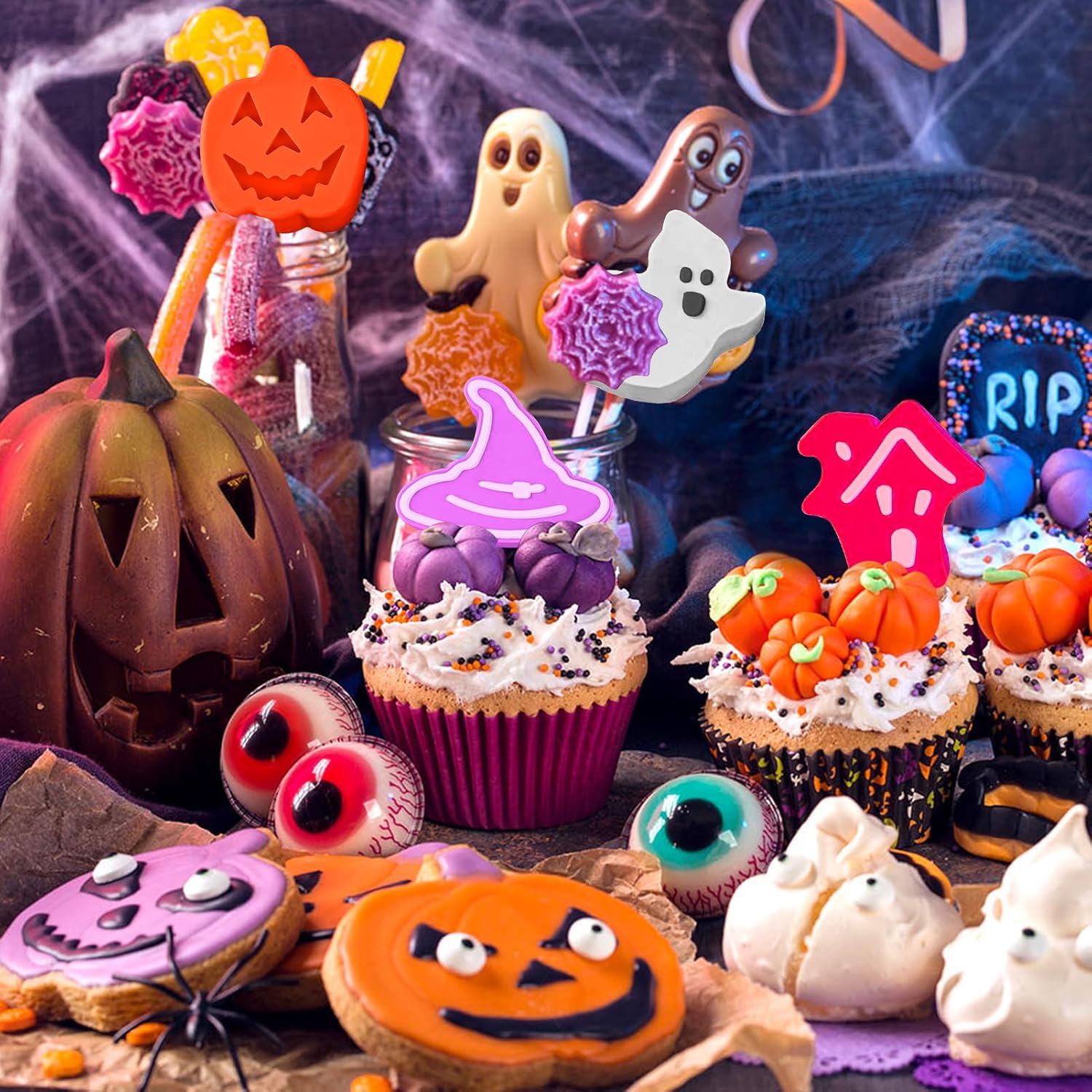AIERSA Moldes de silicona de Halloween, 1 molde de silicona de calabaza y 1 molde de fantasma para pasteles de Halloween, dulces, gelatina, chocolate