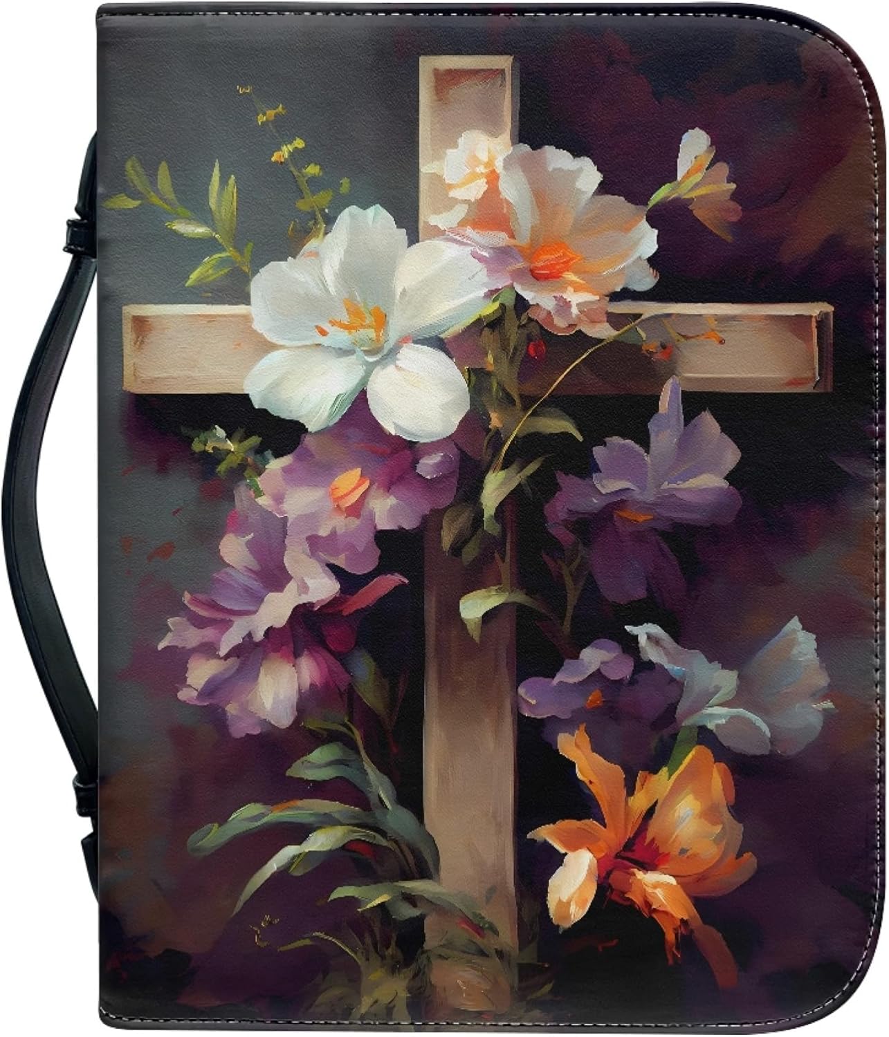 ZOCAVIA Funda de cuero para la Biblia con diseño cruzado para mujer, funda de transporte de la Biblia con asa y bolsillos con cremallera, fundas
