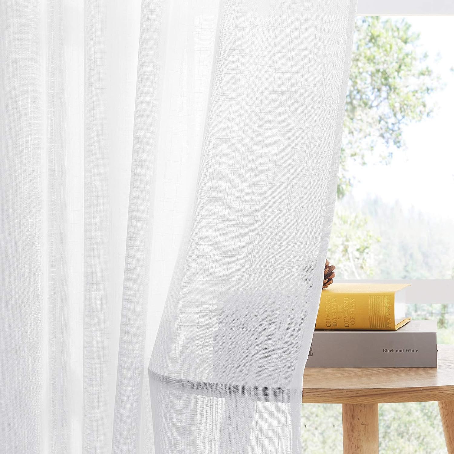 PONY DANCE – Cortinas transparente con apariencia de lino, con ojales