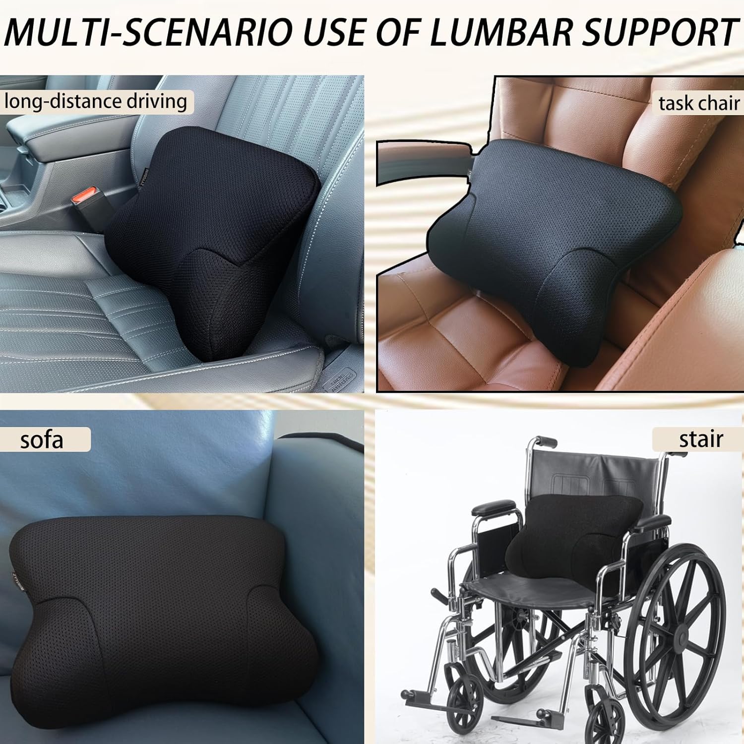 ZYYUSHM Lumbar Support Memory Foam Pillow – Lower Back Pain Relief – Designed for use with car Seats, Office Chairs, Gaming Chairs and recliners