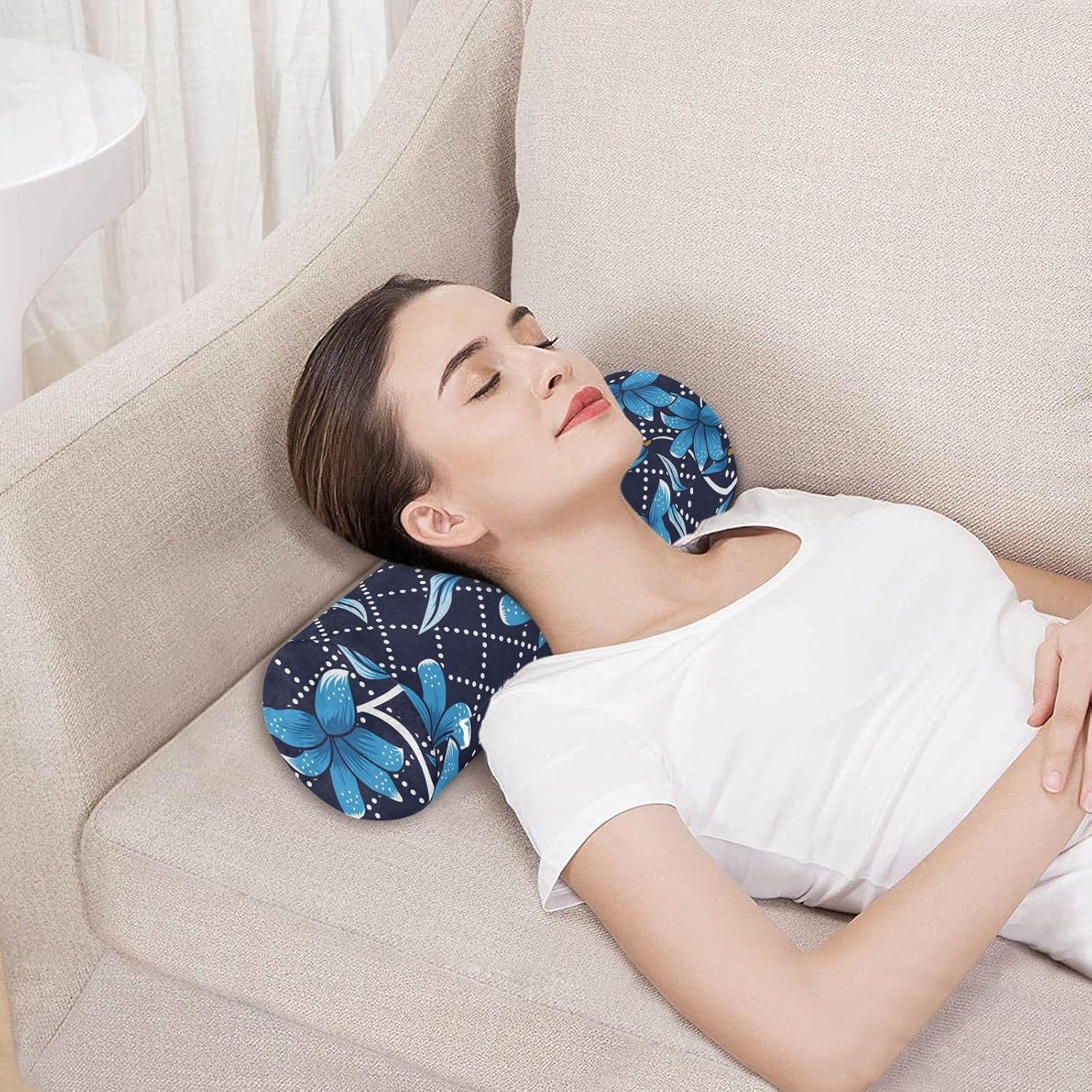 KLL Cojín largo con diseño de batik indonesio floral, almohada para el cuello, almohada redonda para bebé, almohadas cilíndricas para dormir,