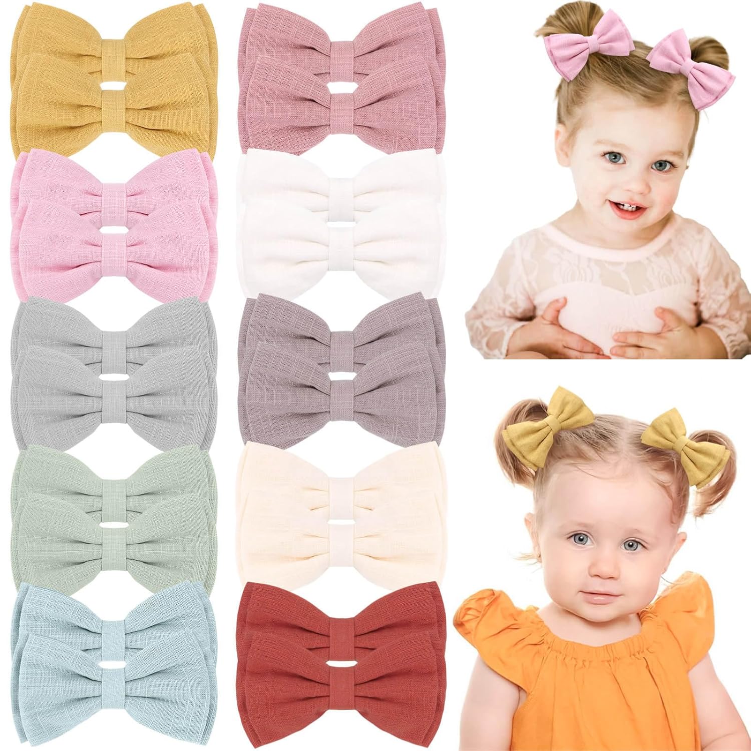 Oaoleer – 20 lazos para el pelo de 3.5 pulgadas para bebés, lazos de lino neutro, lazos dobles para cola de caballo, accesorios para bebés, niños
