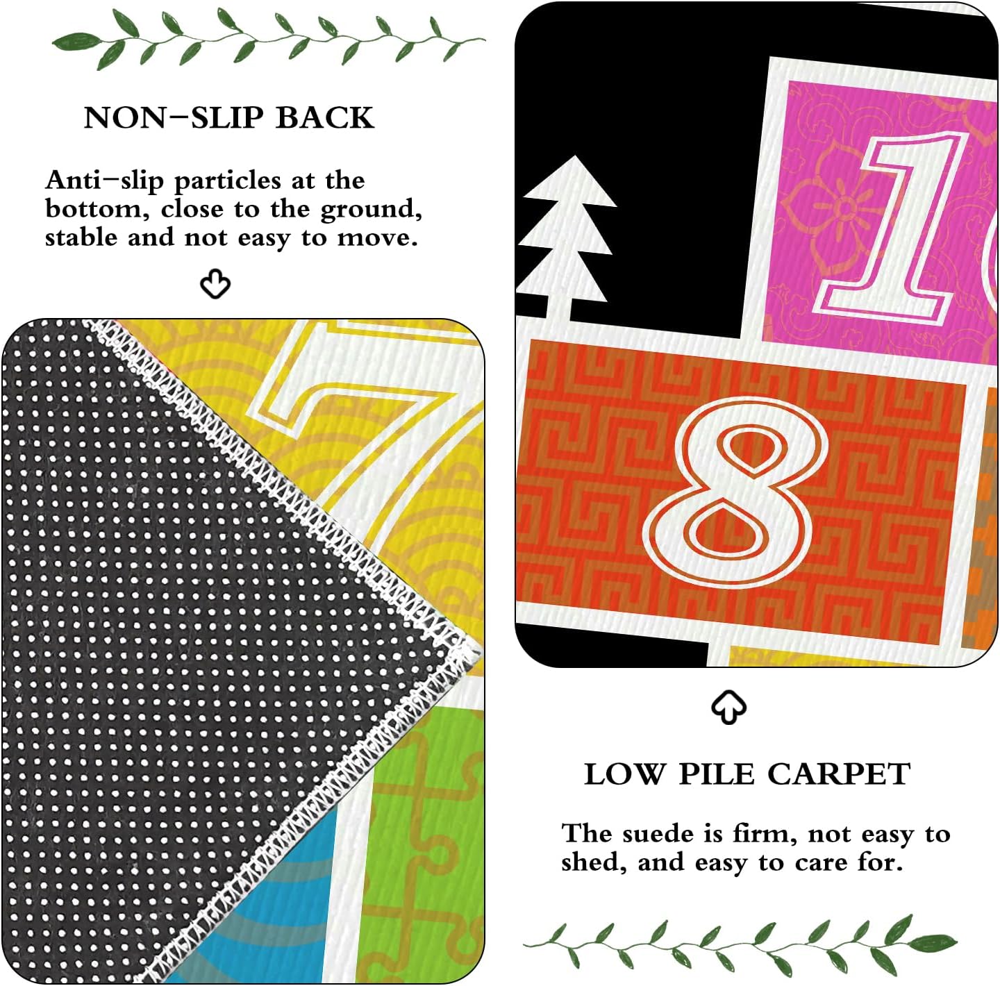 Sejiarep Alfombra decorativa colorida de 4 x 6 pies para habitación de niños, alfombra decorativa negra para sala de juegos, jardín de infantes,