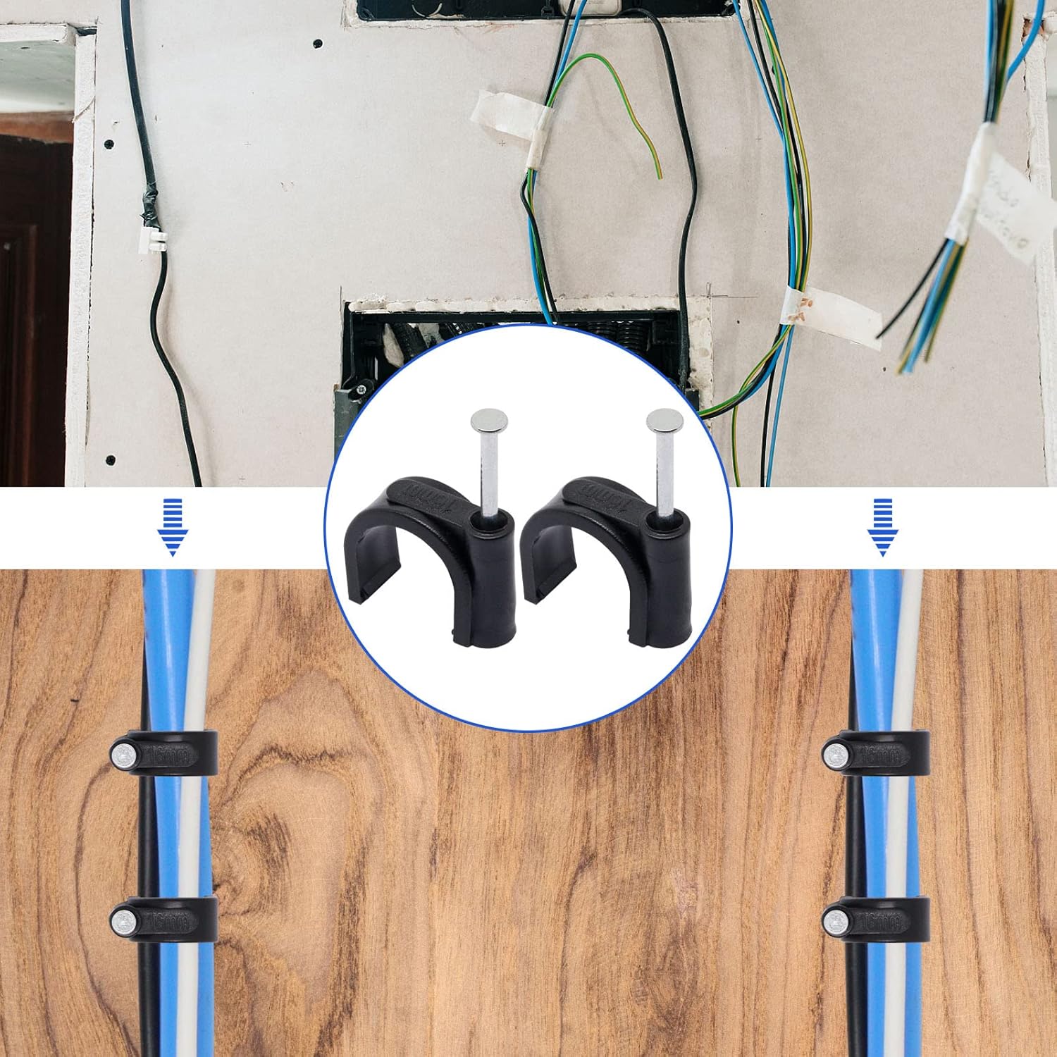 SWZHAI – 80 piezas de gancho en J de media abrazadera negro con clavo, abrazaderas Pex de 0.984in1 pulgada en clips de cable Ethernet, clips de