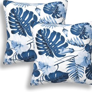 Juego de 2 fundas de almohada de hojas azules de palmera de 18 x 18 pulgadas, juego de 2 fundas de almohada florales hawaianas, arte abstracto, Juego de 2 fundas de almohada de hojas azules de palmera de 18 x 18 pulgadas, juego de 2 fundas de almohada florales hawaianas, arte abstracto,