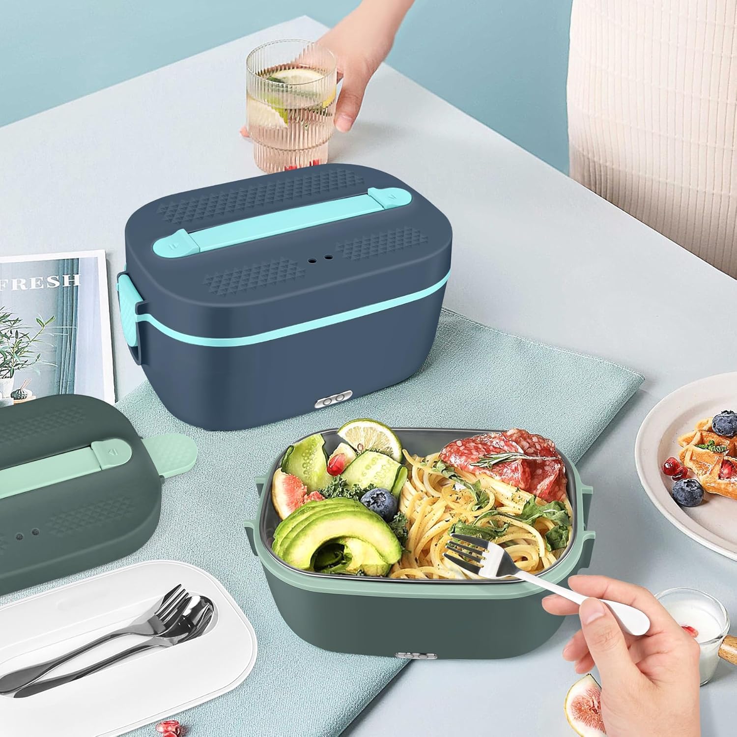 CTSZOOM Fiambrera eléctrica de 80 W, calentador de alimentos más rápido, 1.8 L, 4 en 1, lonchera portátil calentada para adultos, calentador de