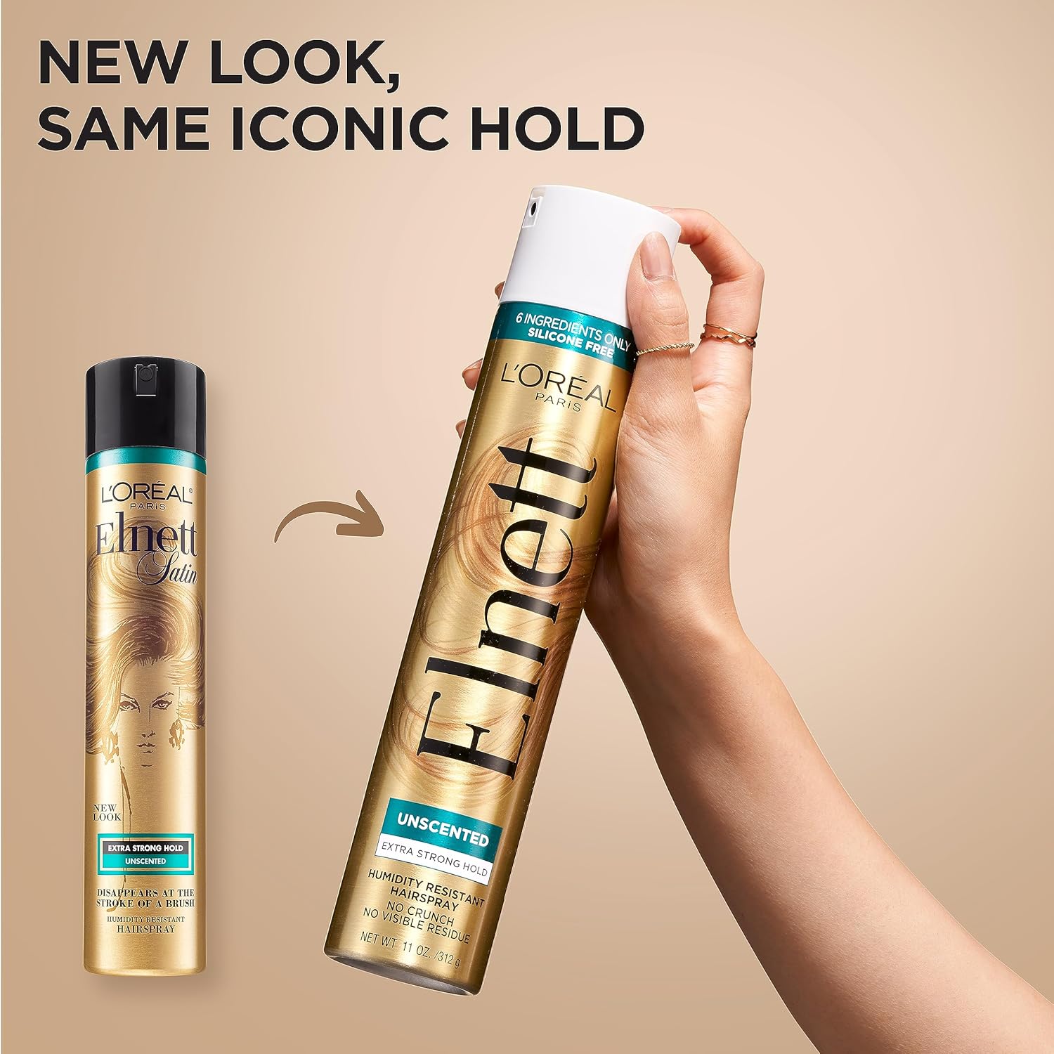 L’Oreal Paris Elnett Hair Care Elnett Satin – Laca para el cabello de fijación extrafuerte, sin perfume, larga duración + resistente a la humedad,