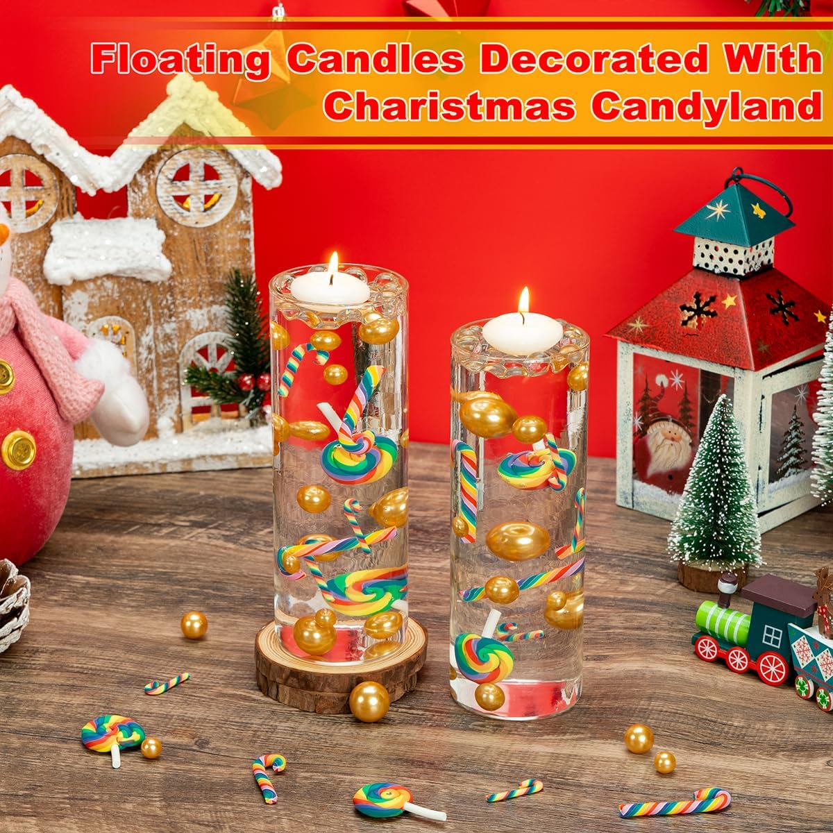 4136 perlas de relleno de jarrón de Navidad para rellenos de jarrones, velas flotantes con 8 velas flotantes, cuentas de geles de agua para Navidad,